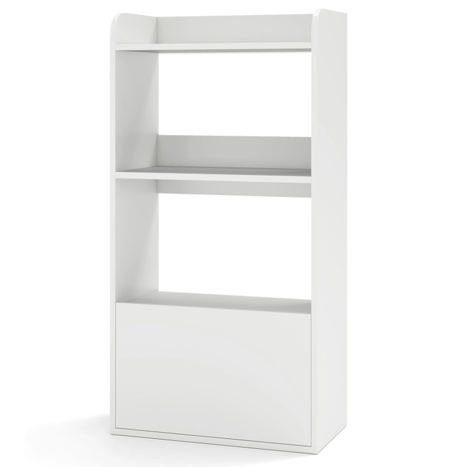SUGIFT 3-Tier White 41.5-in Freestanding Bookshelf with Storage Drawer and Side Guardrails for Bedroom