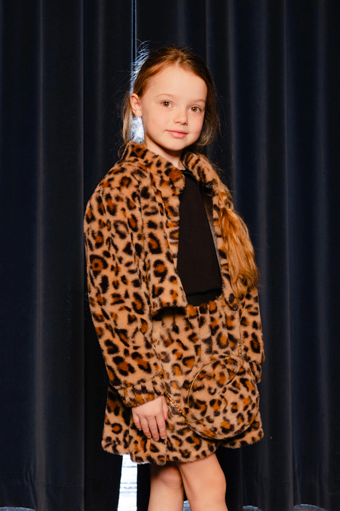 Deux par Deux Girls Faux Fur Leopard Print Round Shoulder Bag