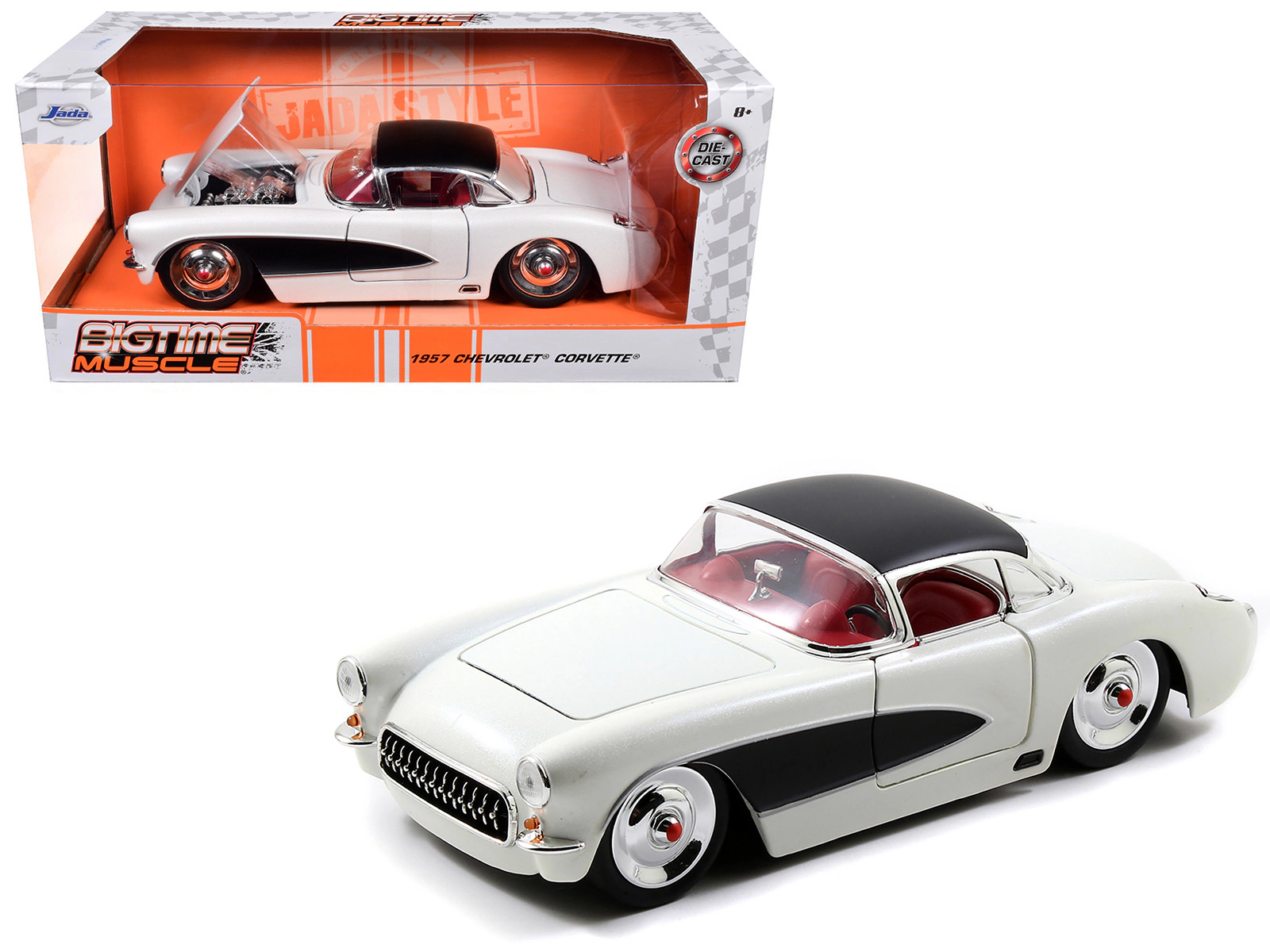 Jada 1957 Chevrolet Corvette Satin Cream Metallic with Matt Black Top and Side 1/24 Diecast Model Car by Jada
