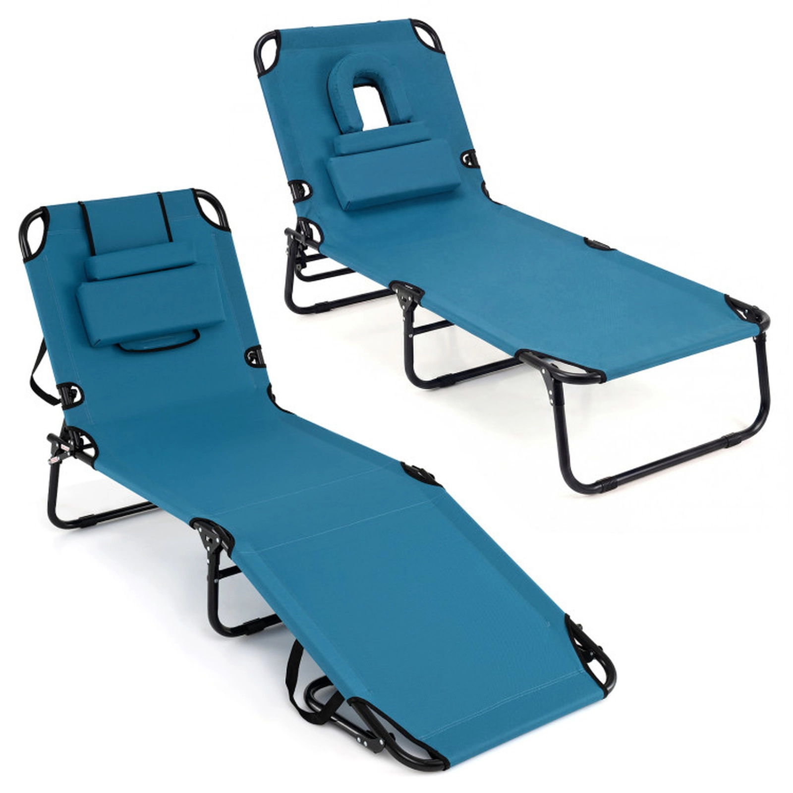 SUGIFT Face Hole and 3 Pillows 330-lb Set of 2 Folding Face-Down Tanning Chaise Lounge Chairs