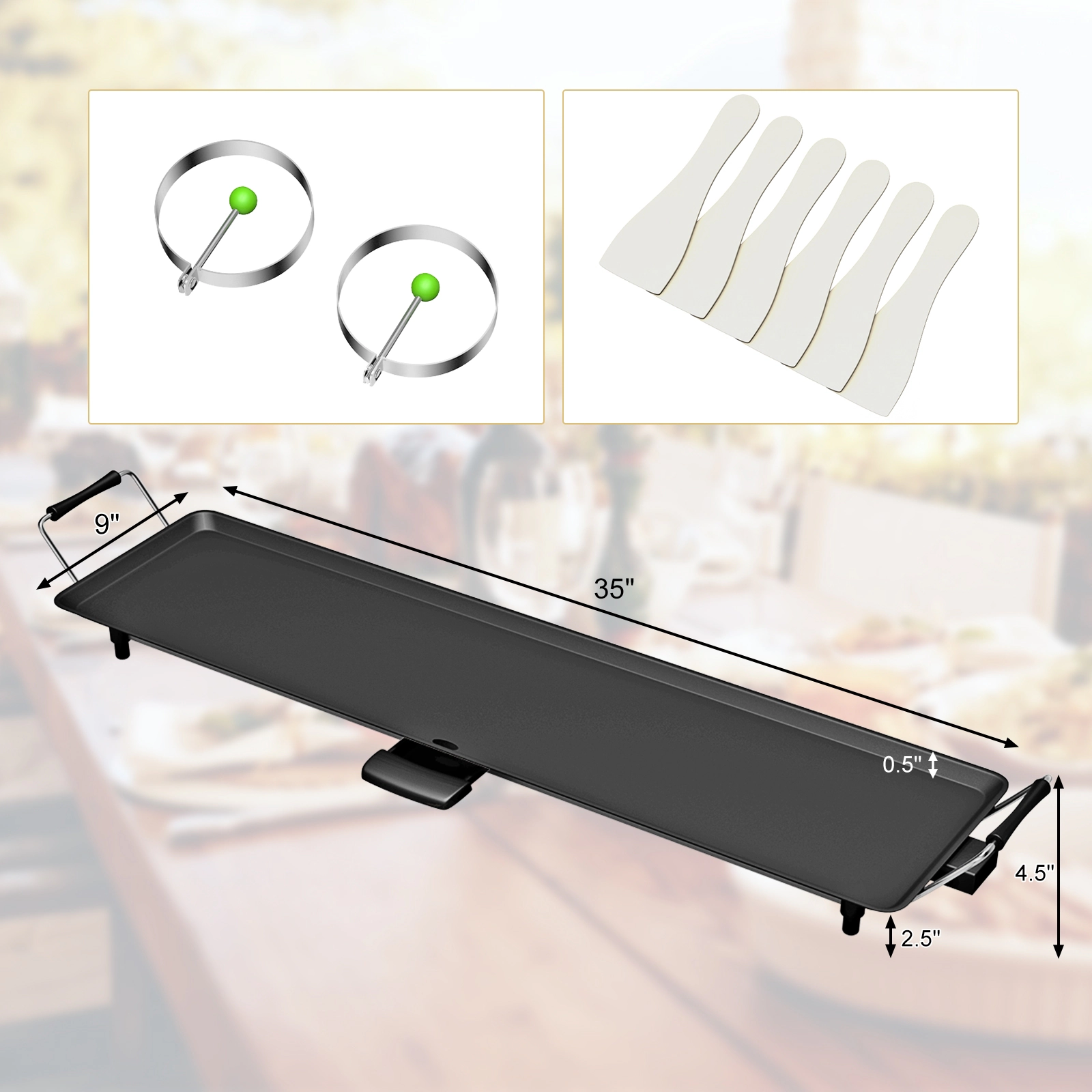 SUGIFT 35 Inch Electric Griddle Black Teppanyaki Grill with Adjustable Temperature