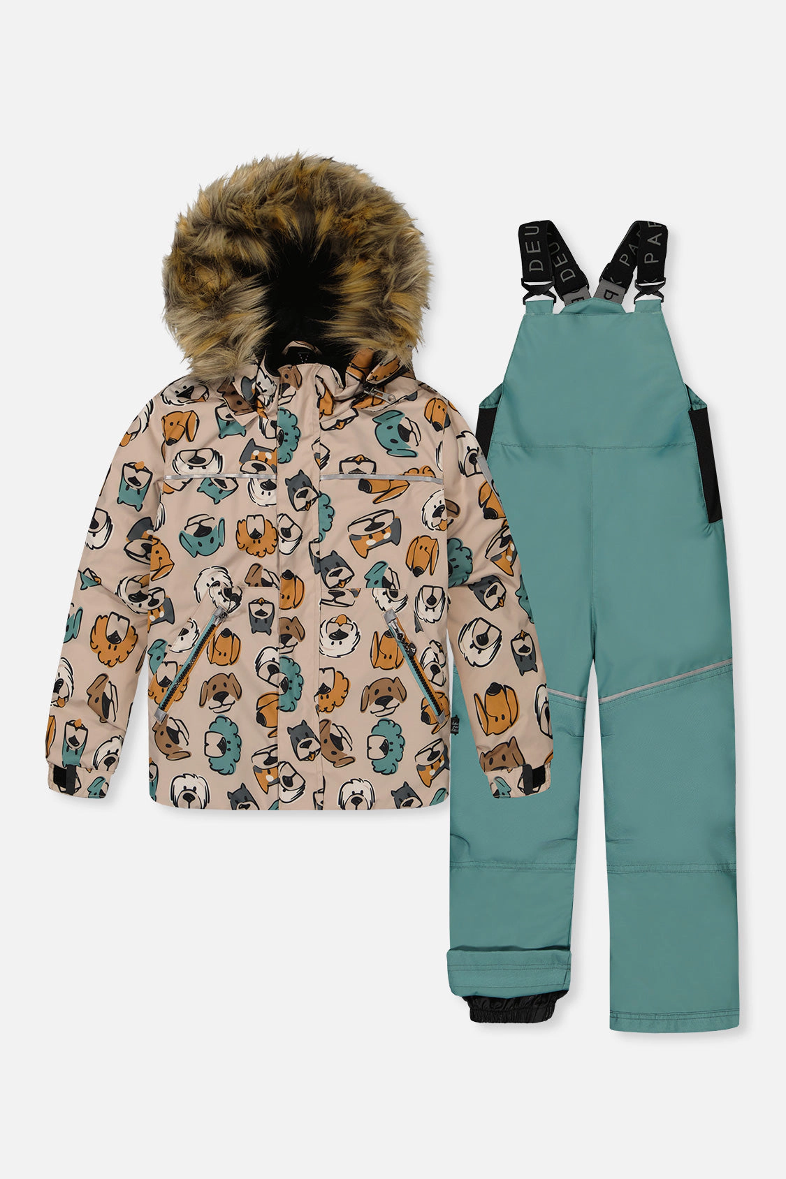 Deux par Boys Dog Print Two Piece Discover Snowsuit with Hooded Jacket and Snow Pants