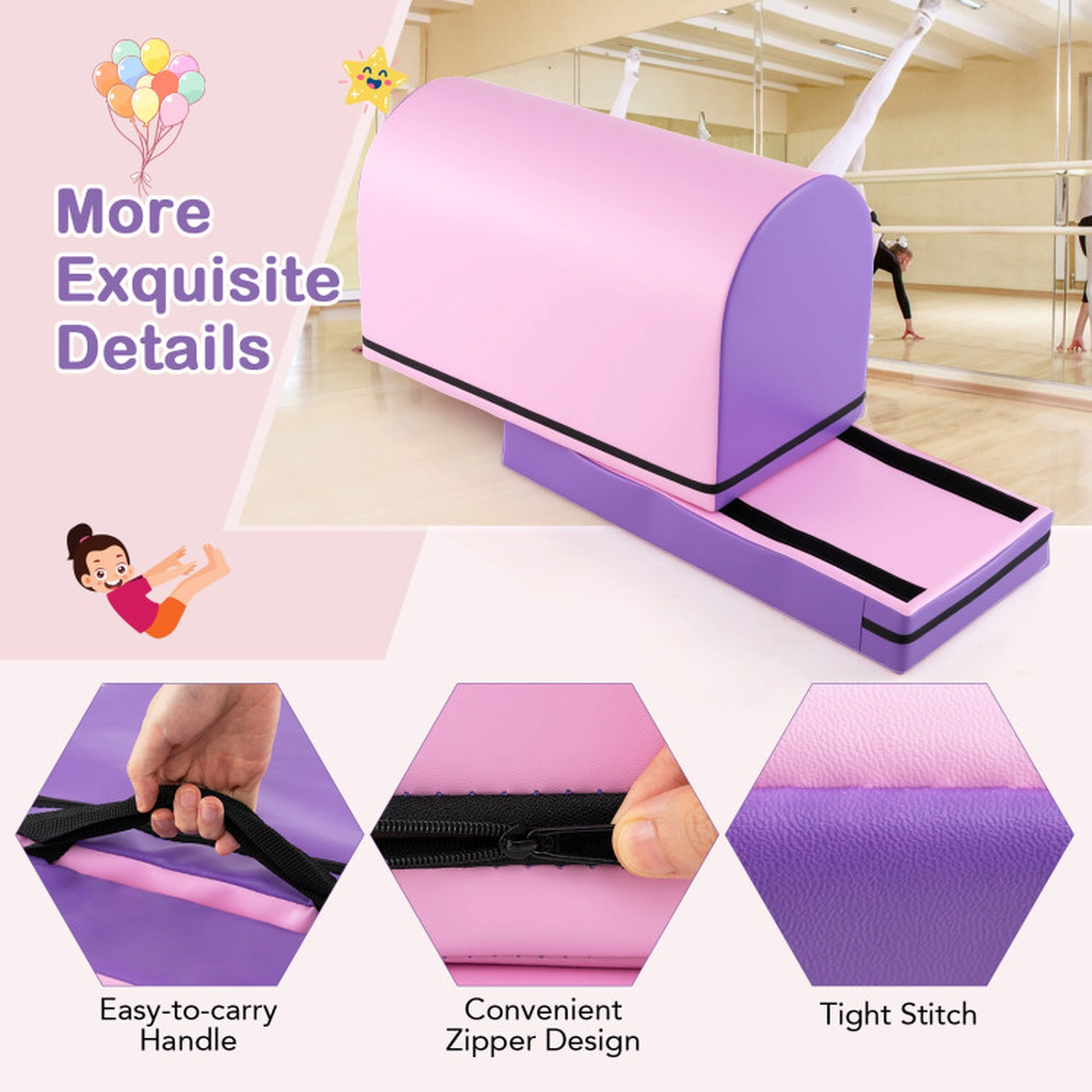 SUGIFT 35.5-in PU Leather Gymnastics Vaulting Box with Detachable 4-in Heightening Pad and Carry Handle