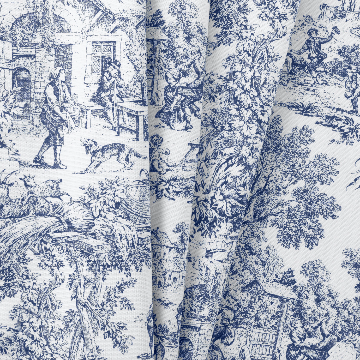 Ellis Curtain 100% Cotton Victoria Park Toile Bradford Shaped Window Valance With Print over Solid 70" x 15