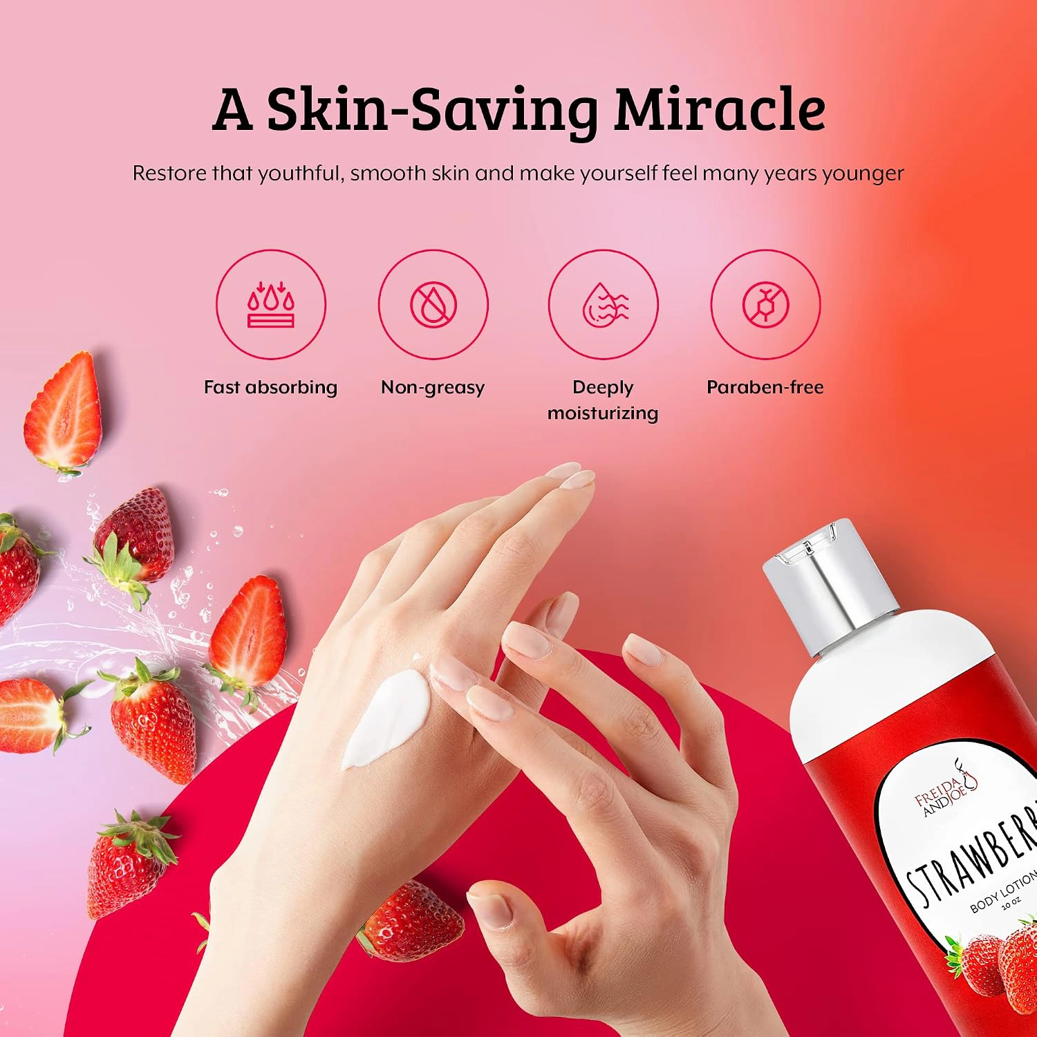 Freida and Joe Womens Strawberry Fragrance Deep Moisturizing Body Lotion in 10oz Bottle