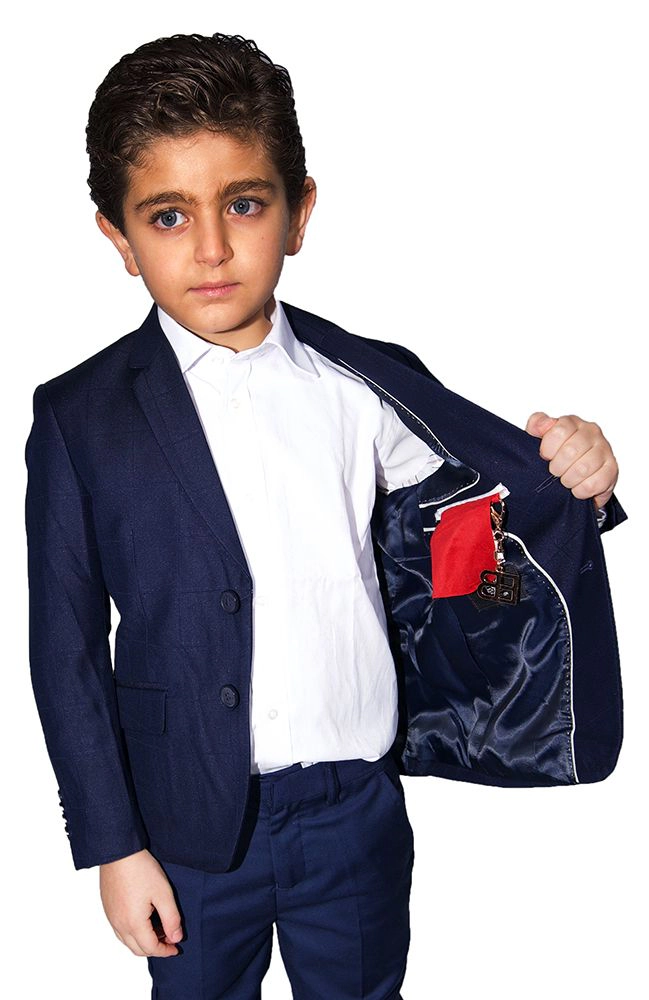 Elie Balleh Boys Slim Fit Windowpane Jacket