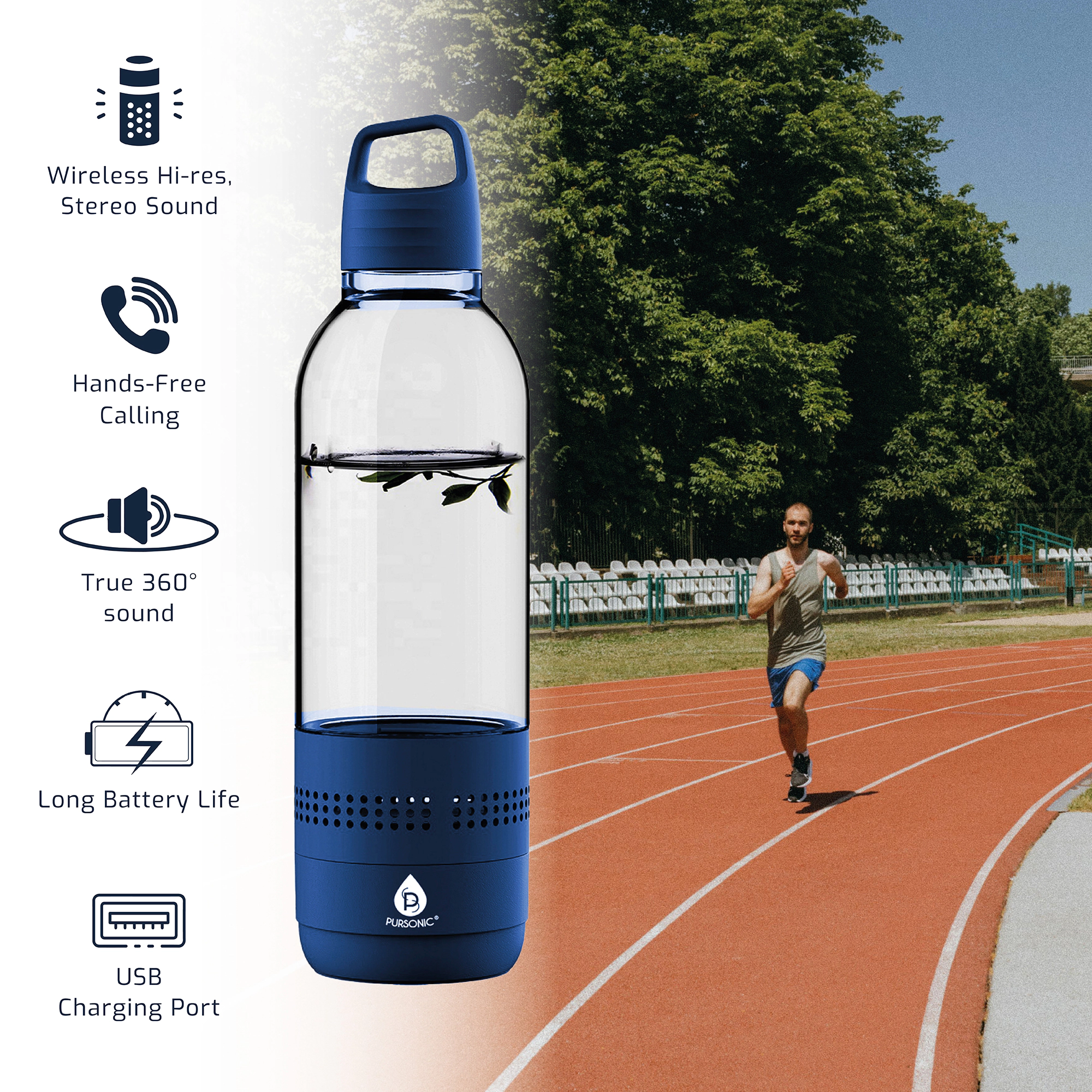 Pursonic Unisex 2-in-1 Water Bottle with Built-In Wireless Speaker