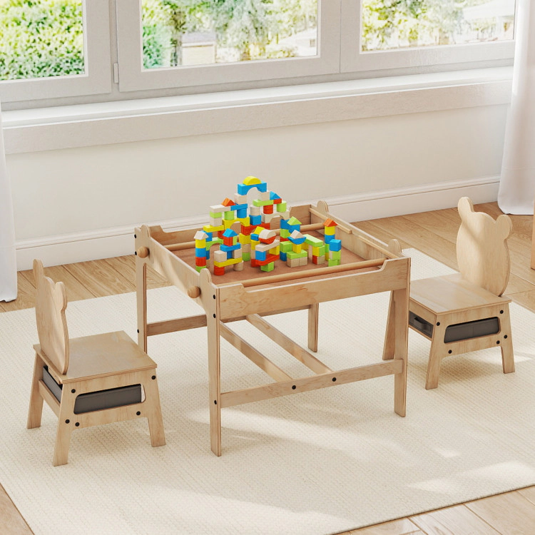 Hivvago Kids Table And Chairs Set With Reversible Whiteboard-Panda-Shaped