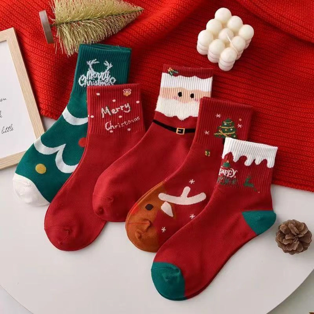 Wardrobe Whimsy 5 Pairs Christmas Crew Socks for Womens Cute Athletic Ankle Sock
