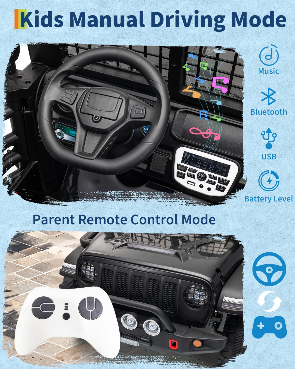 Enjyam 24V 2-Seater Kids Electric Ride On Truck with Remote, Dual 200W Motors, 20" Seat, LED Lights, Music