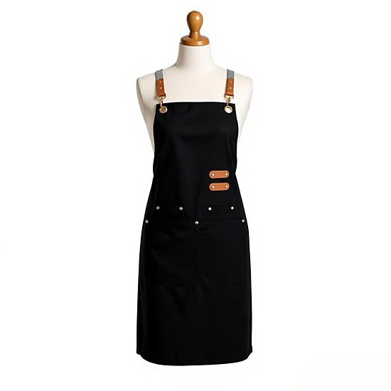 Alilang Unisex Cotton Kitchen Apron with Cross Back Straps Multi Pocket Utility Apron for Cooking Baking Craft Gardening