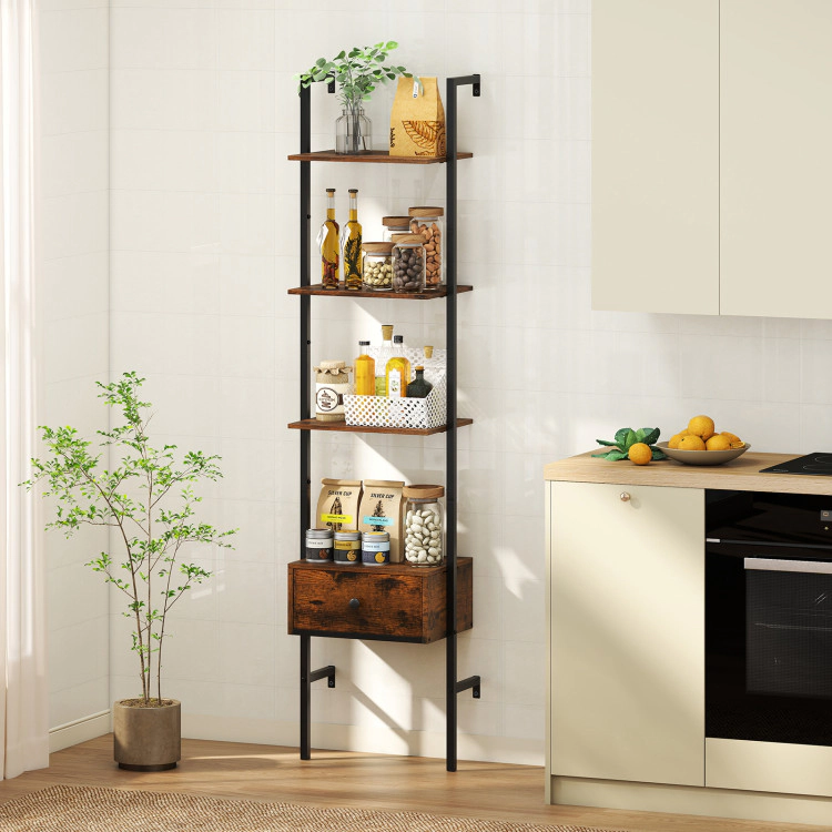 Hivvago 5-Tier Ladder Bookcase with Drawer and Metal Frame for Study Home Office