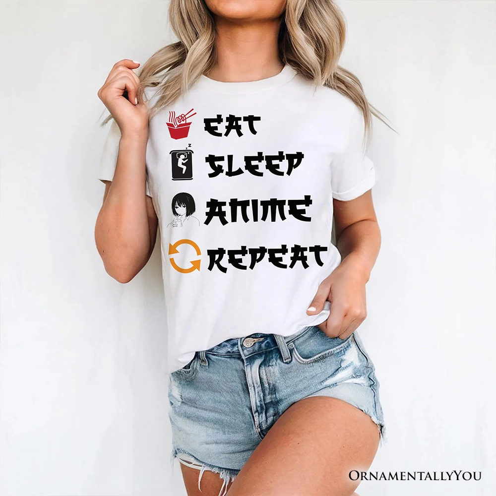 OrnamentallyYou Mens Eat Sleep Anime Repeat T-Shirt