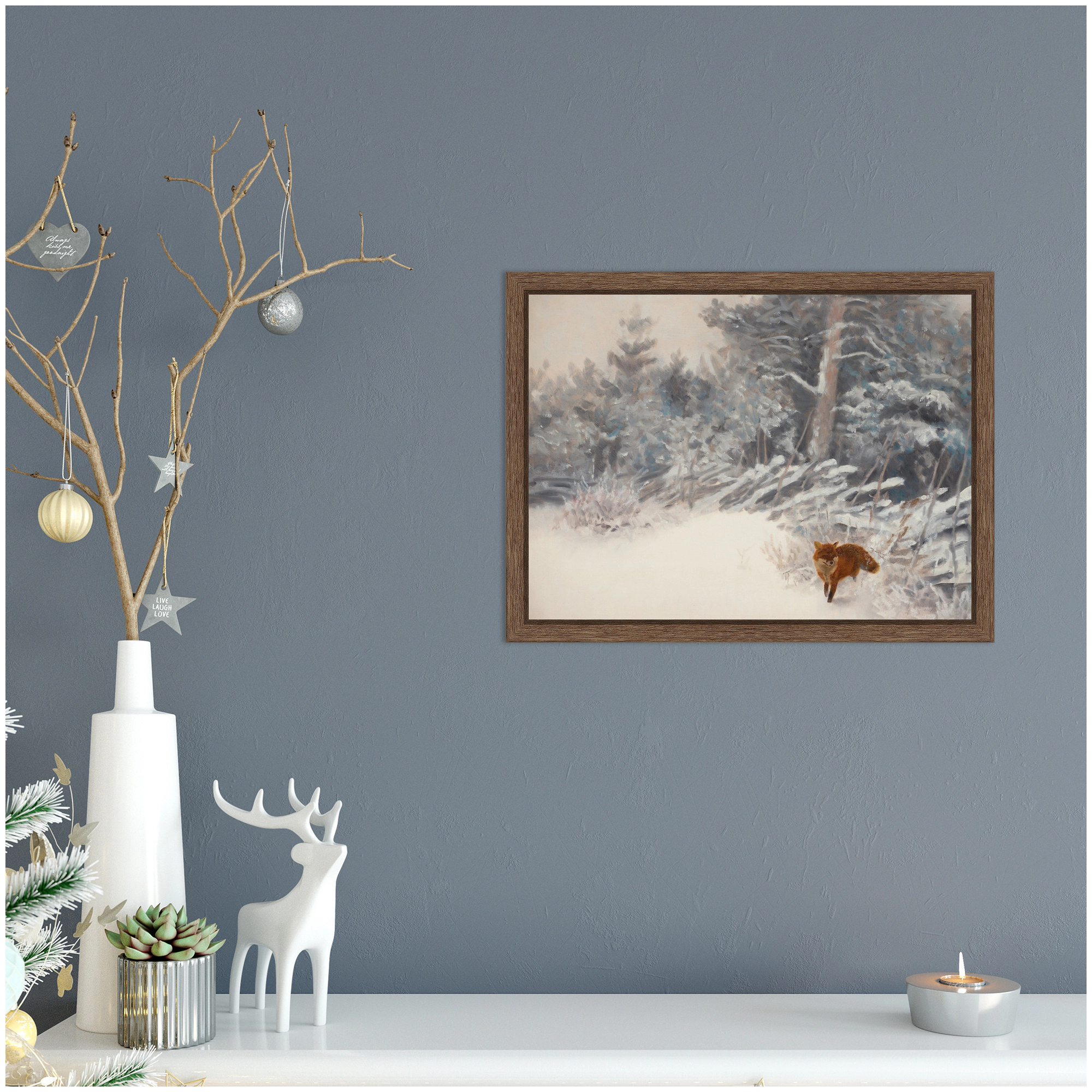 Amanti Art Winter Forest Fox by Jolly and Dash Framed Canvas Wall Art Print