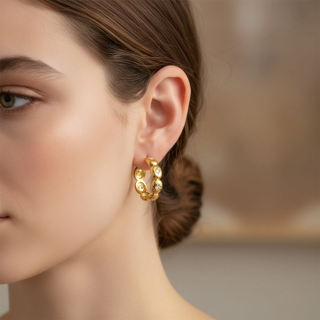 DressAtR Women's Round Zircon Gold Tone Stud Earrings