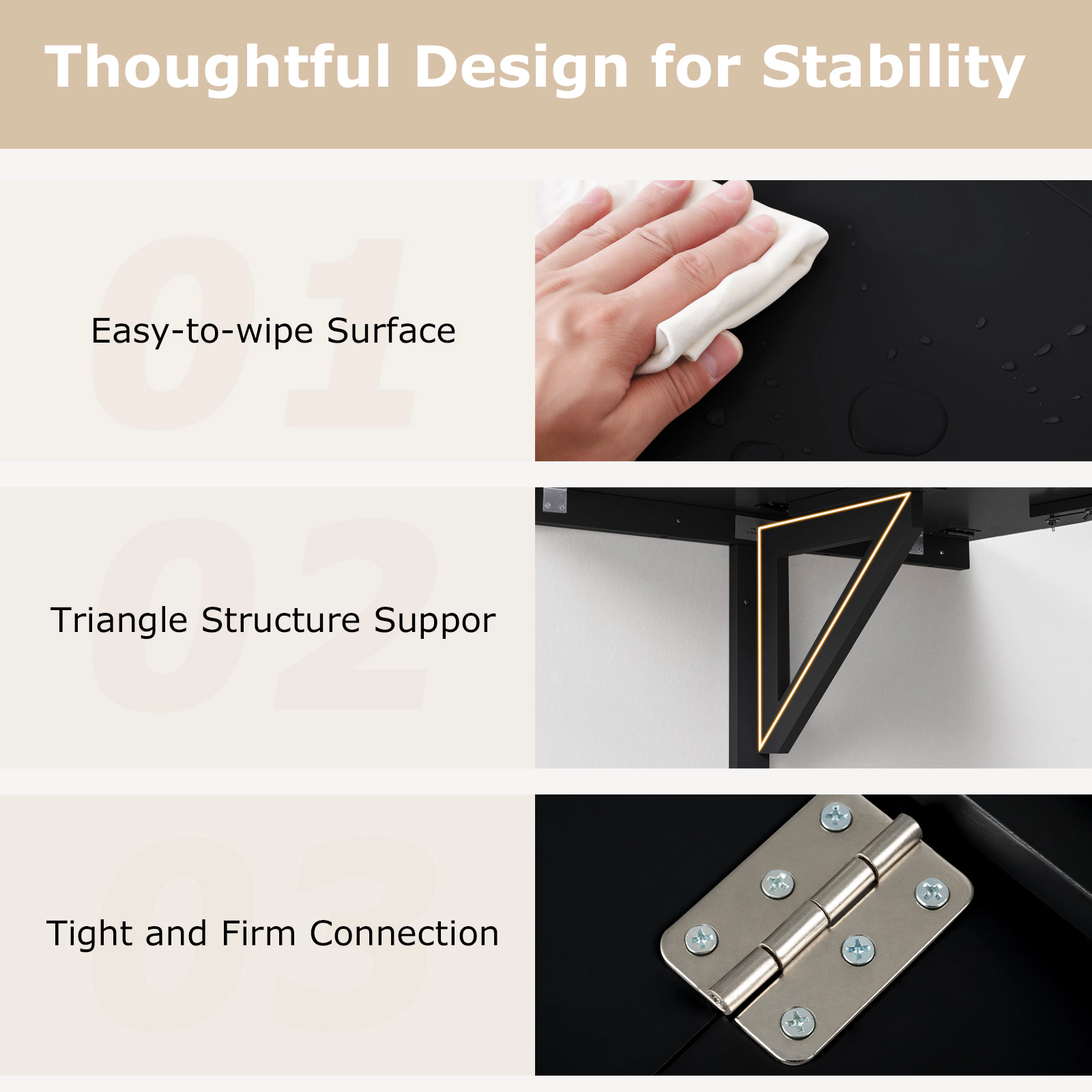 SUGIFT Wall Mounted Folding Table 31.5 x 23.5-in Drop-Leaf 66-lb Capacity Space-Saving Design Black