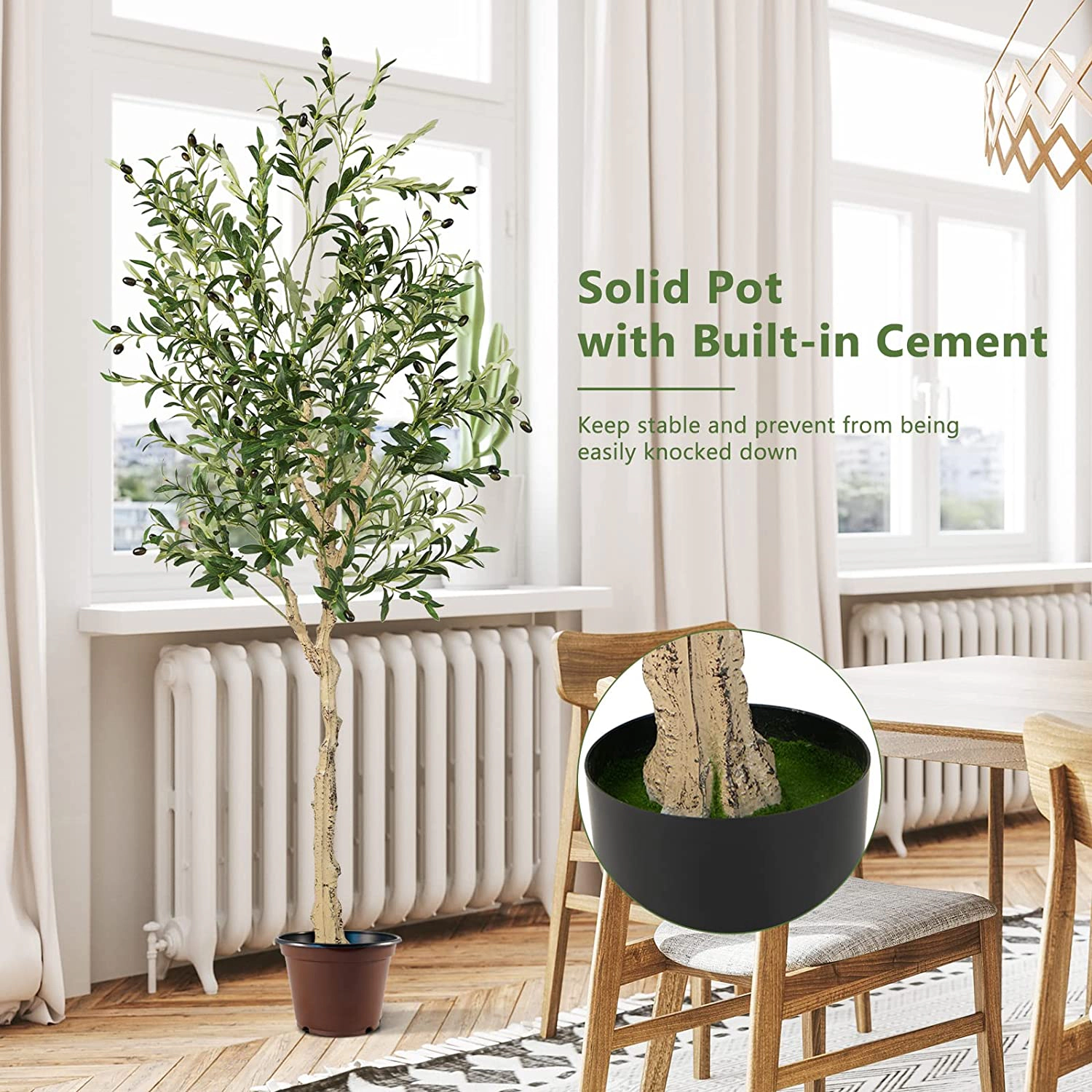 Slickblue Set of 2 6-Ft Artificial Olive Trees with Pots for Indoor Decor