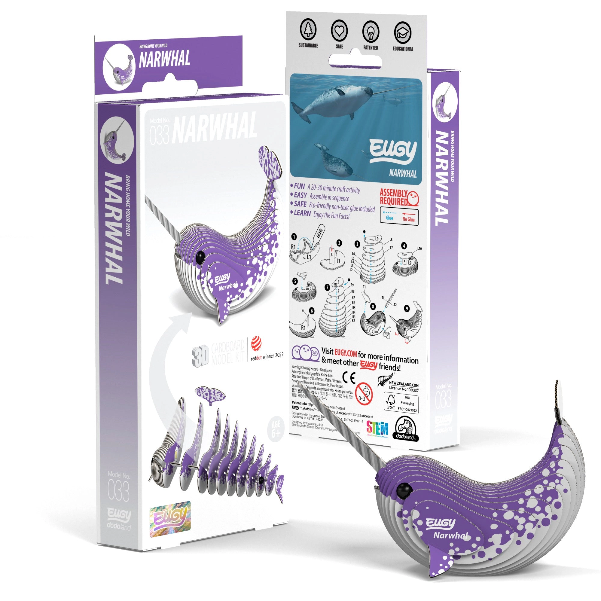 EUGY Narwhal 3D Puzzle - contains 23 puzzle pieces