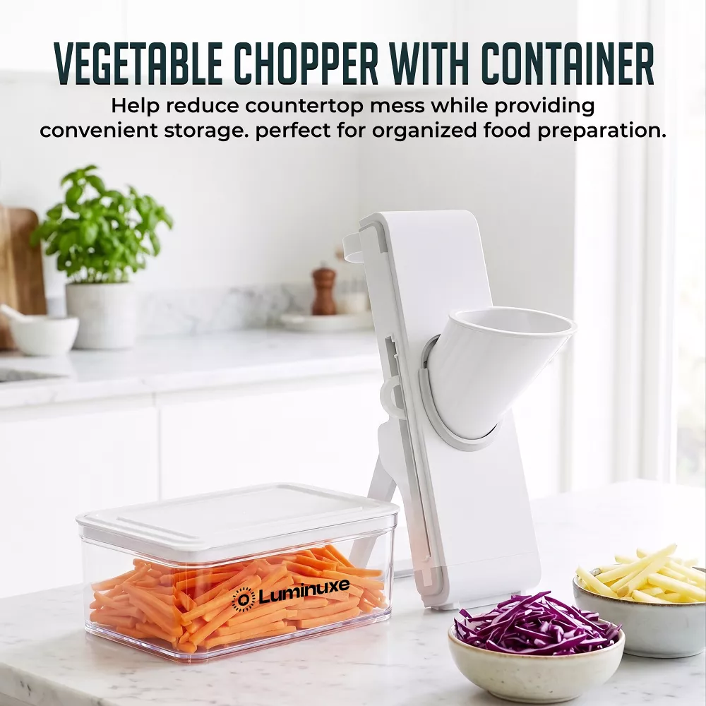 Luminuxe Mandoline Slicer with Container, Adjustable Thickness Vegetable Slicer, Foldable Manual Mandoline Chopper