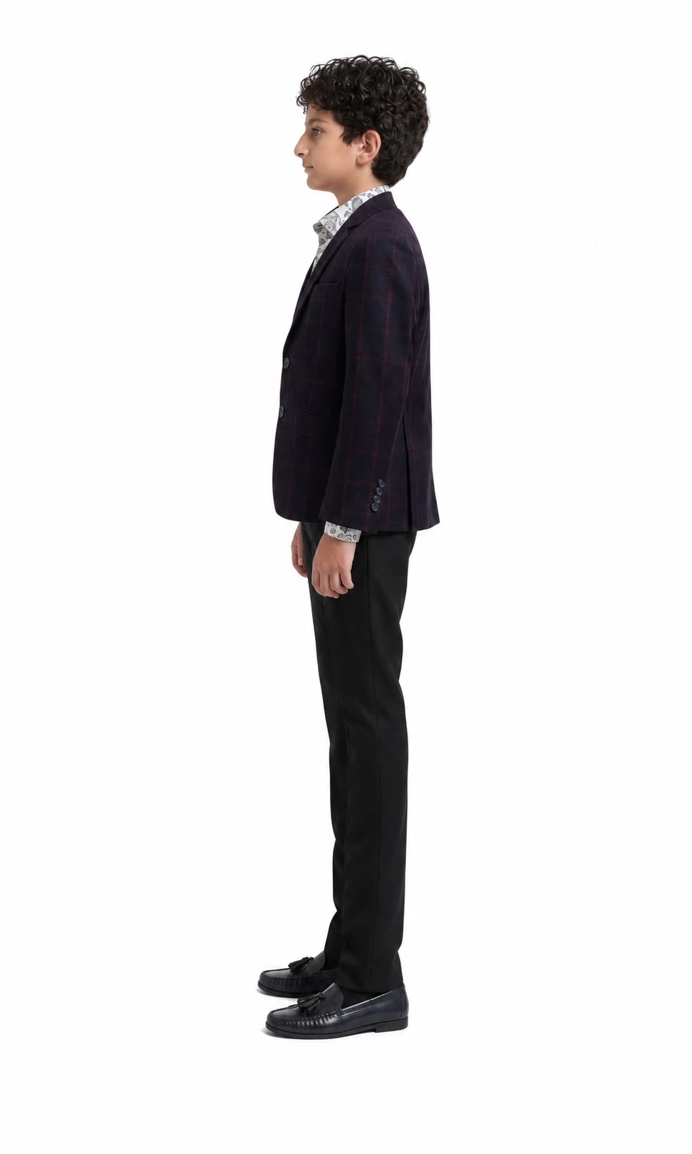 Elie Balleh Boys Slim Fit Wine Wool Checke Blazer