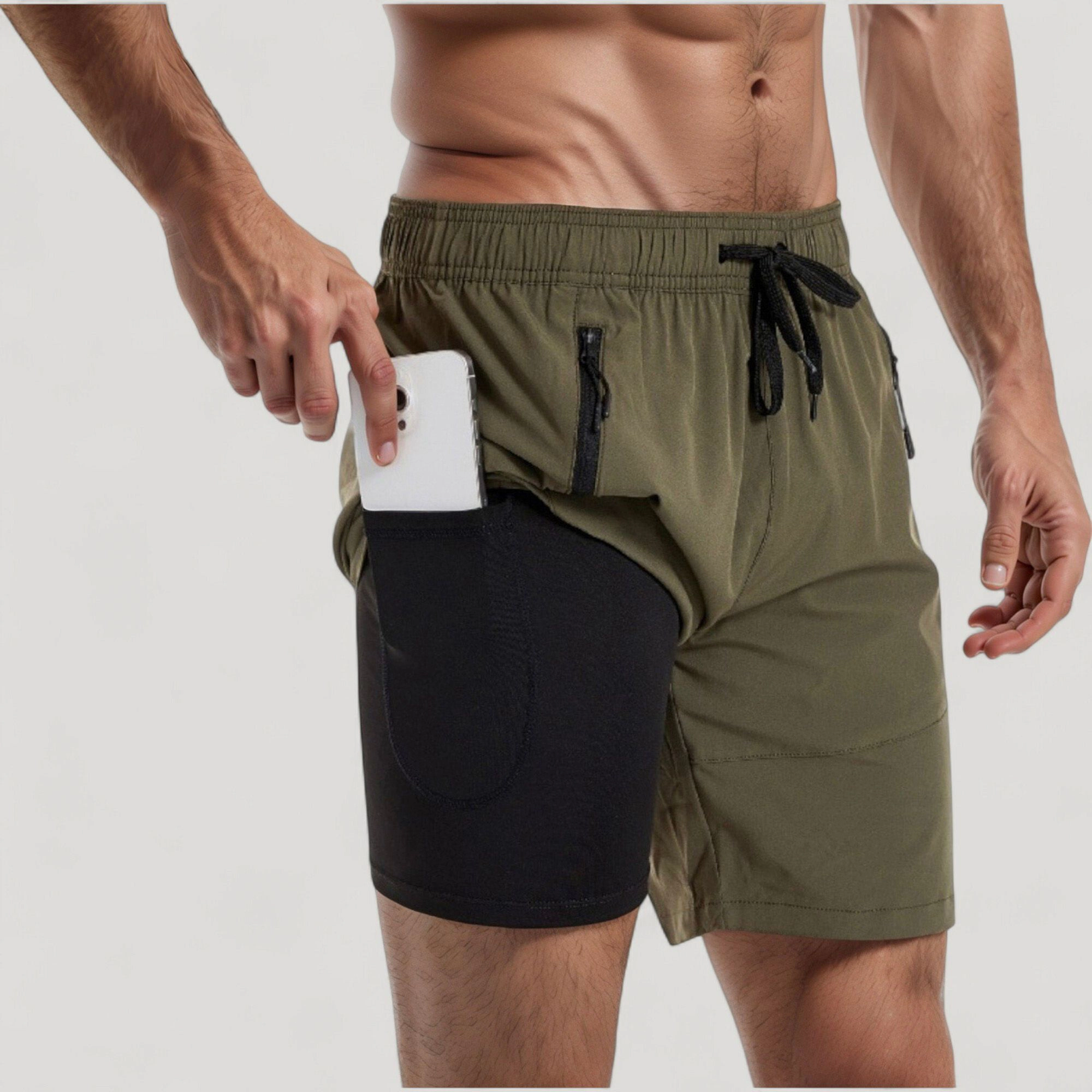 Anna-Kaci Men's Swim Trunks with Zipper Pockets and Adjustable Drawstring Waistband