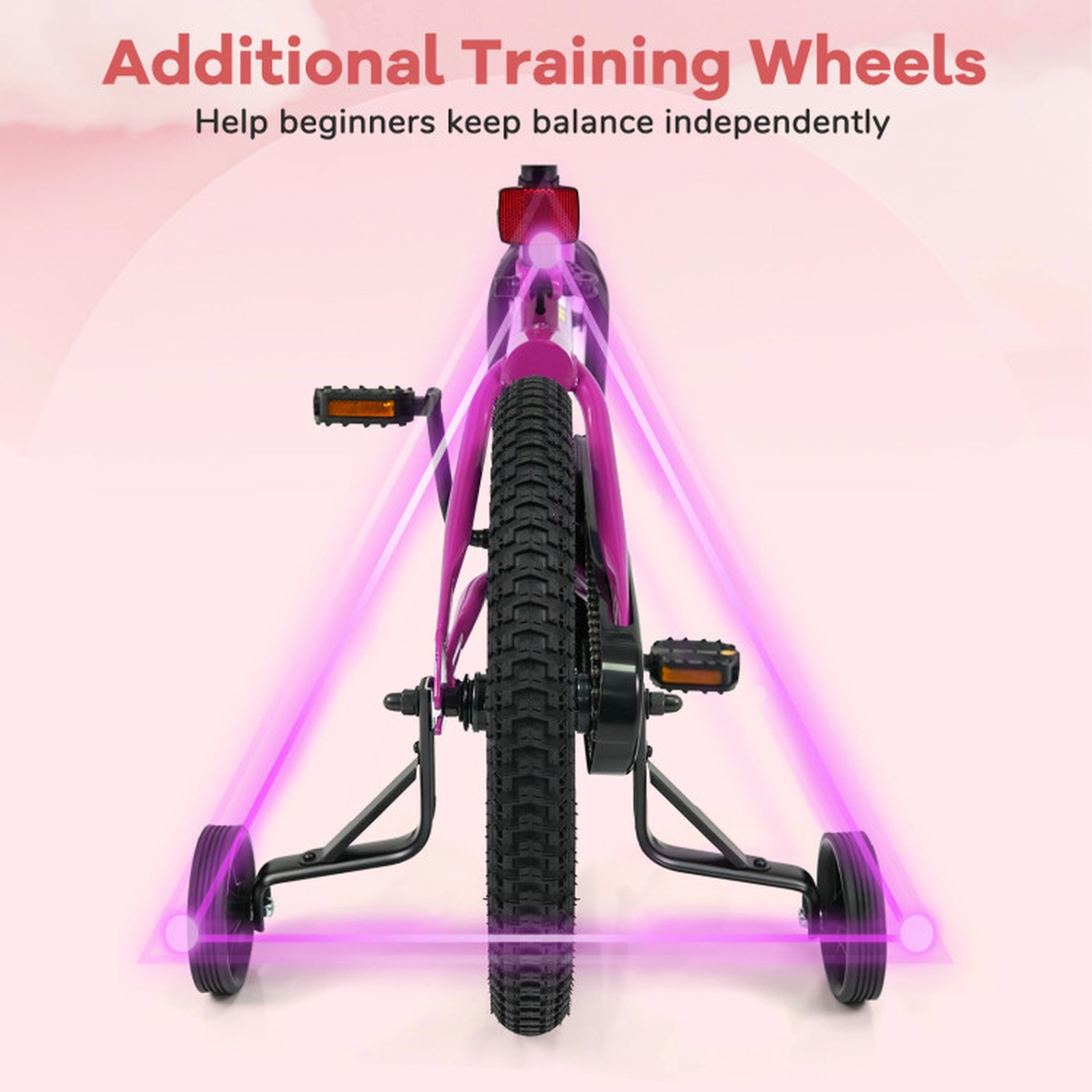 SUGIFT Pink Removable Training Wheels Padded Saddle and Chain Guard Kids 16 Inch Bike