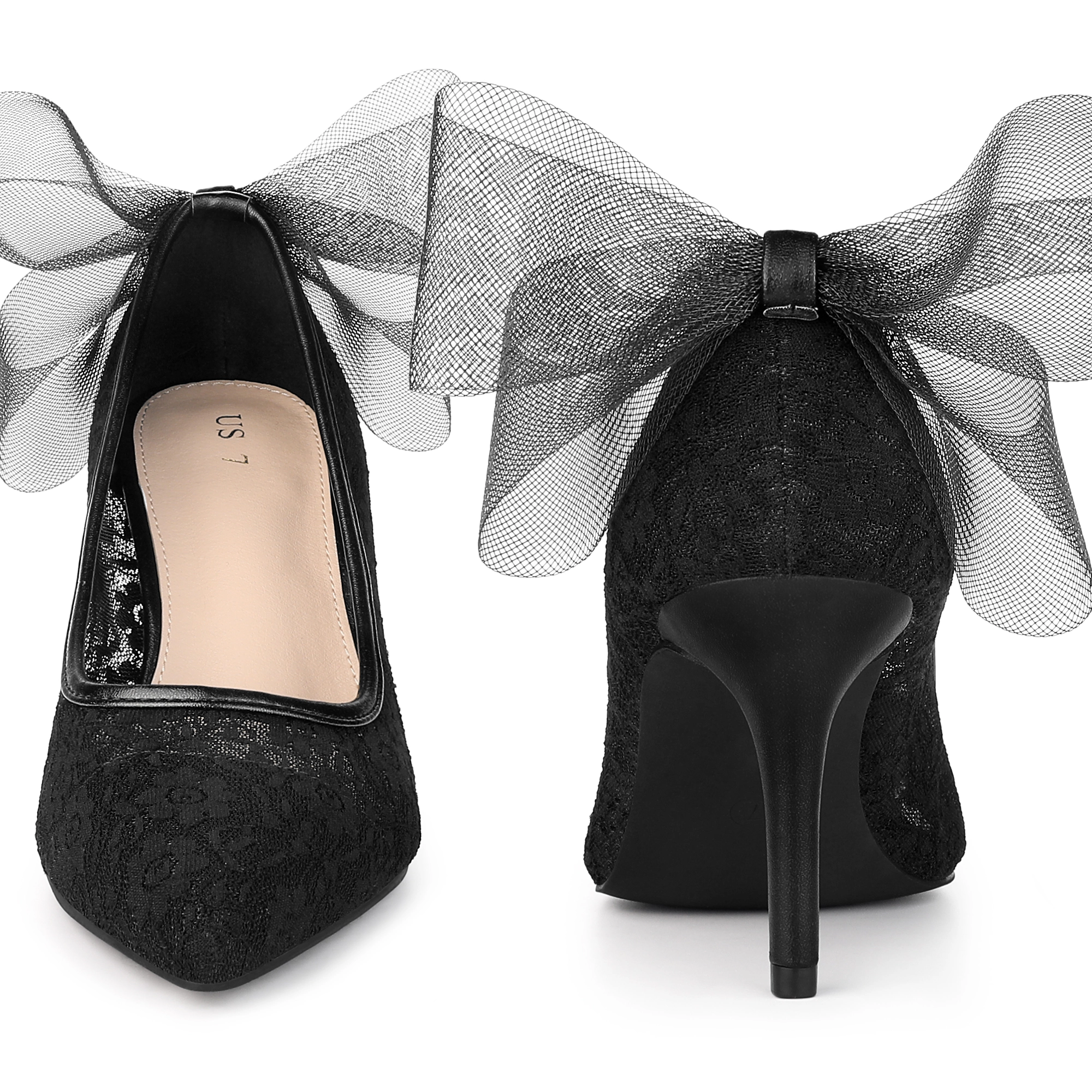 BLISSFUL STEP Women Pointed Toe Bow Decor Stiletto Heel Pumps