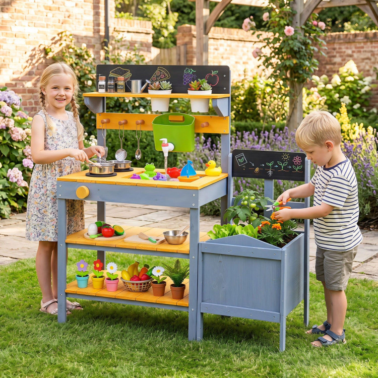 Hivvago Mud Kitchen Set for Kids with Running Water Reservoir and Plant Pots