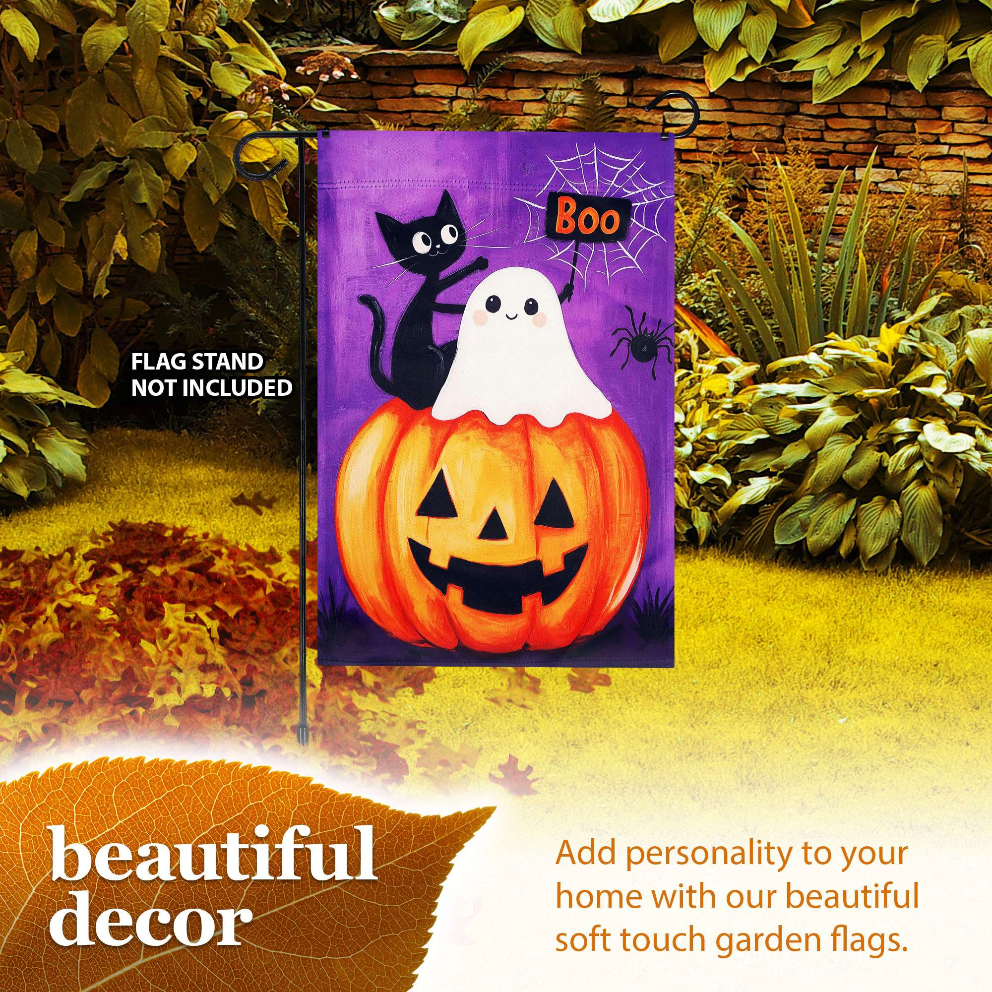 G128 Halloween Ghost Cat Pumpkin Garden Flag 12x18 Double-Sided Outdoor Yard Decoration