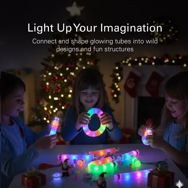 Sperric Christmas Light Up Pop Tube Toy 12 Pack 25” Stretchy Glow in the Dark Pop Tube Sensory Fidget Gift Toys for Kids