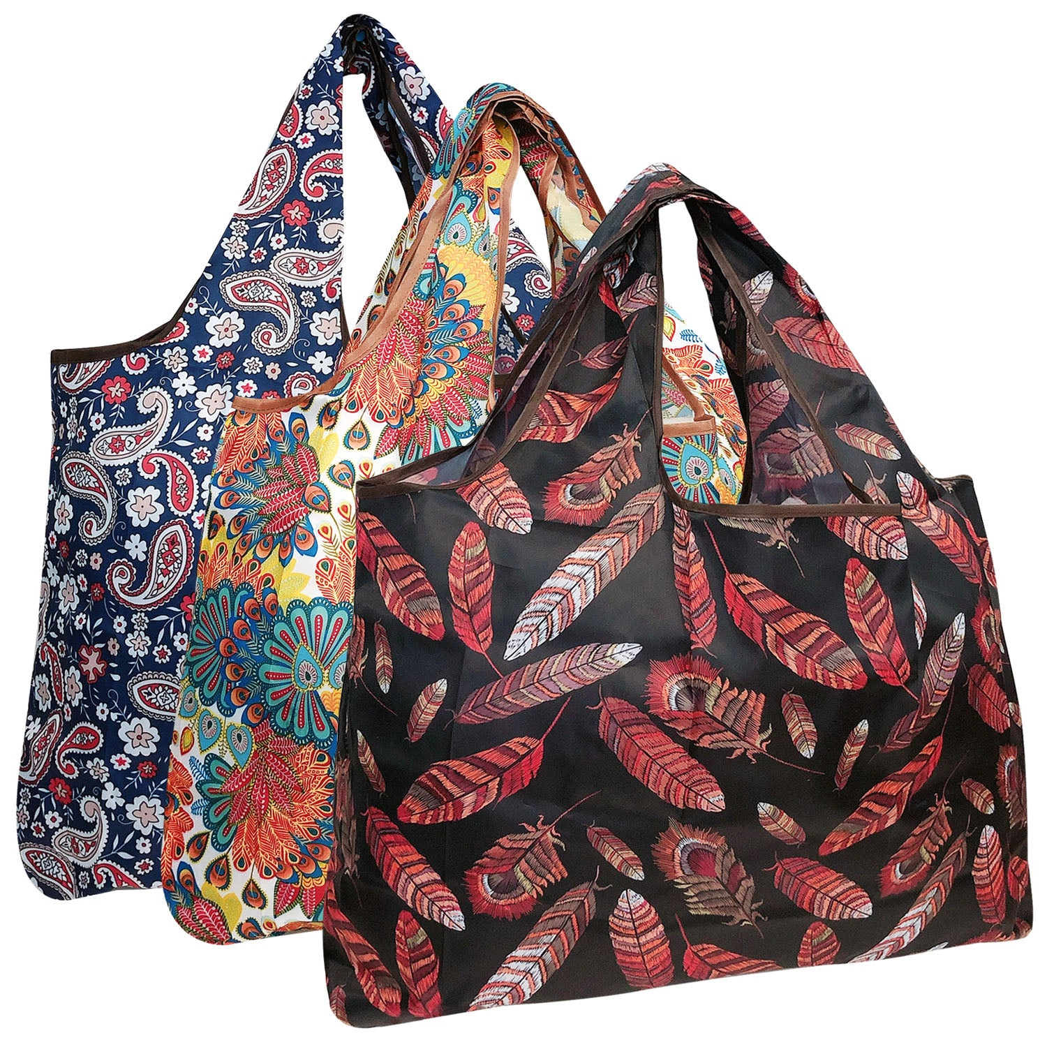 Wrapables Large Nylon Reusable Shopping Bags for Groceries (Set of 3