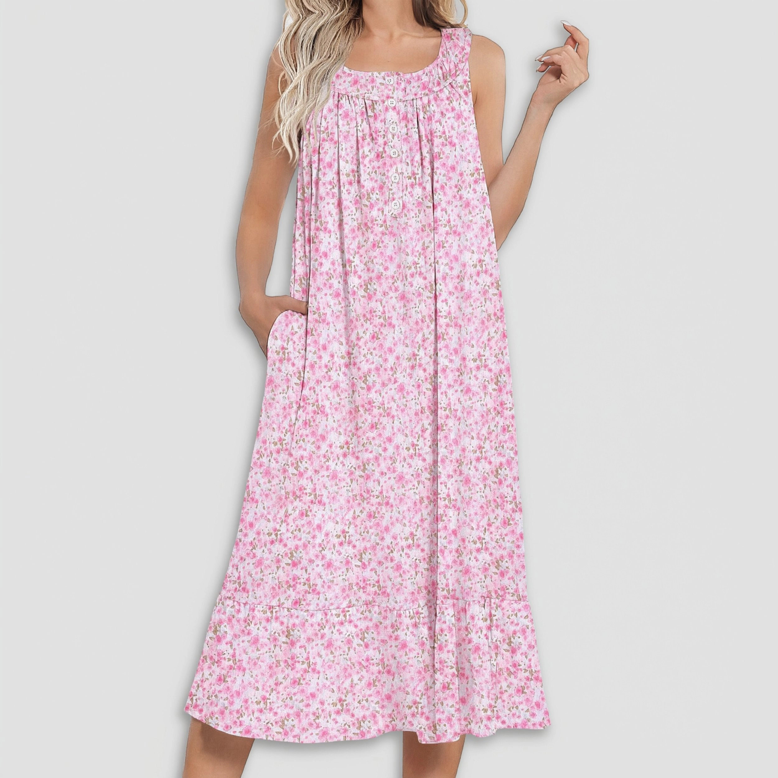 Ekouaer Nightgowns Sleeveless Nightgown with Pockets Long Ladies Nightdress Soft Sleepwear