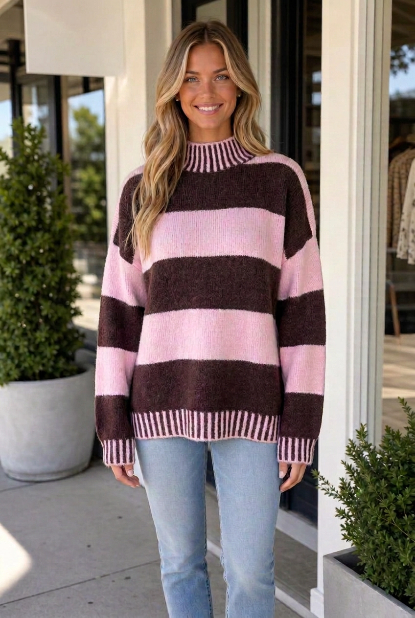Threaded Pear Emmie Shoulder Relaxed Pullover Sweater
