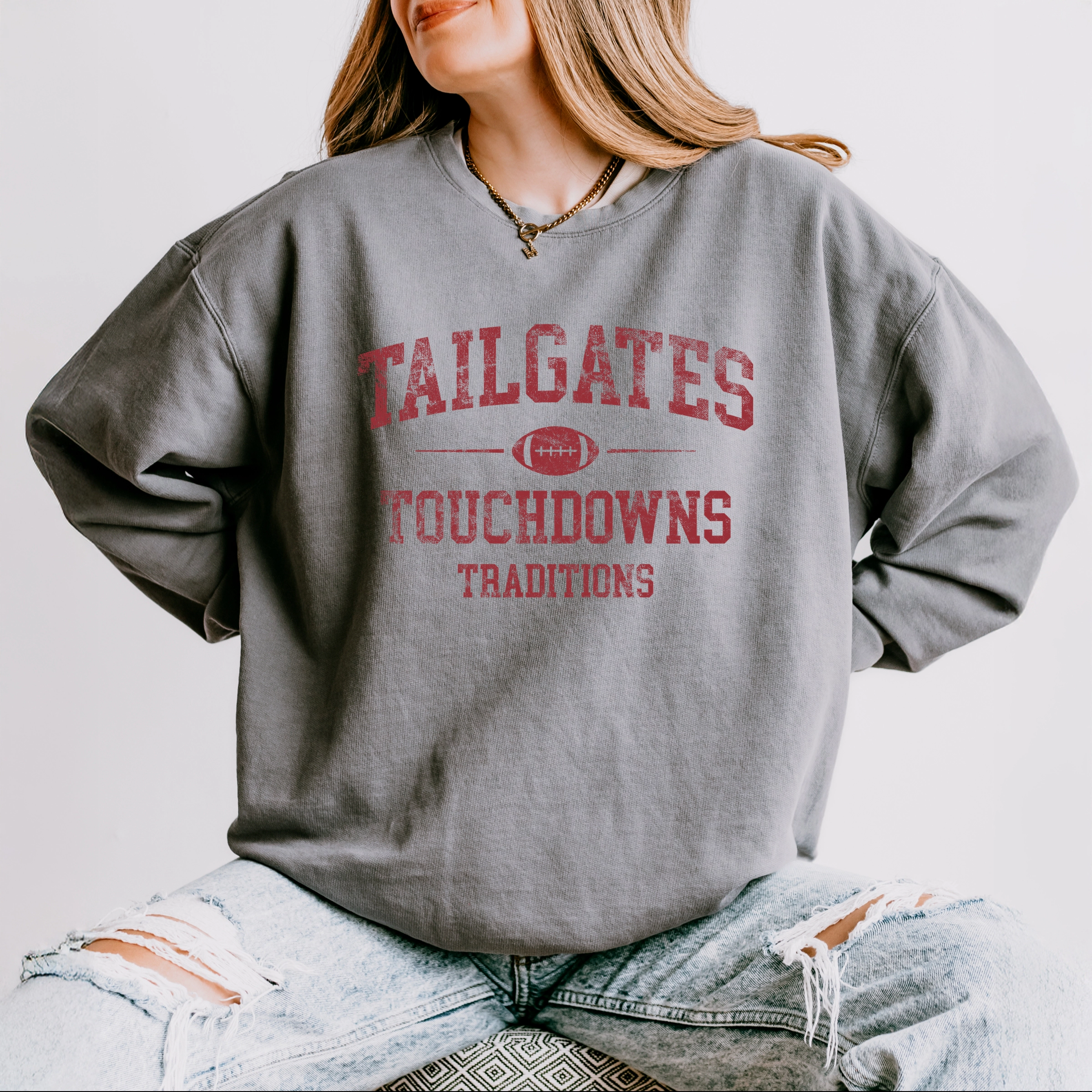 Simply Sage Market - Women's Lightweight Garment Dyed Sweatshirt Tailgates Touchdowns Traditions