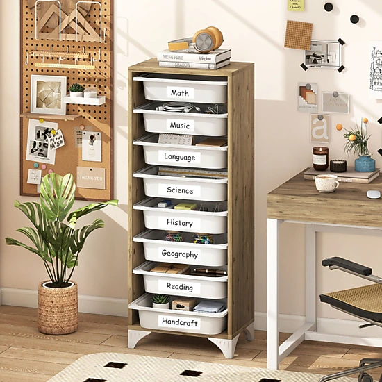 SUGIFT 9-Tier 46-in Oak Wooden Freestanding Fruit and Vegetable