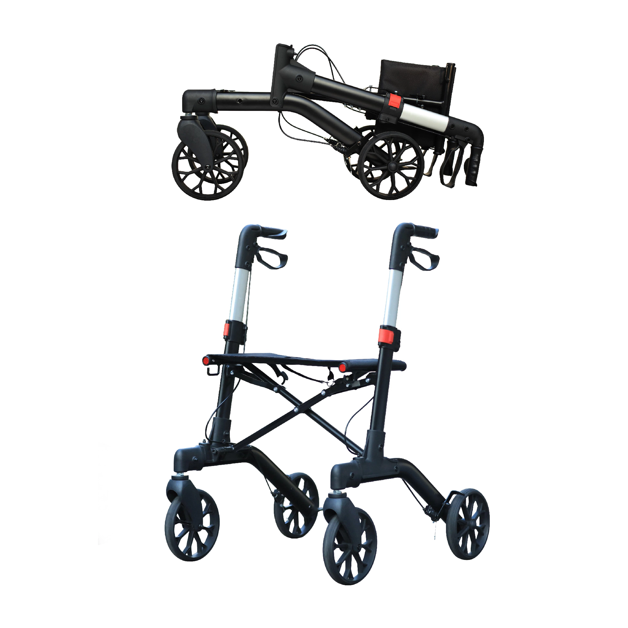 Pursonic Foldable Wheeled Walker with Backrest and Bag - Adjustable Height and Lightweight