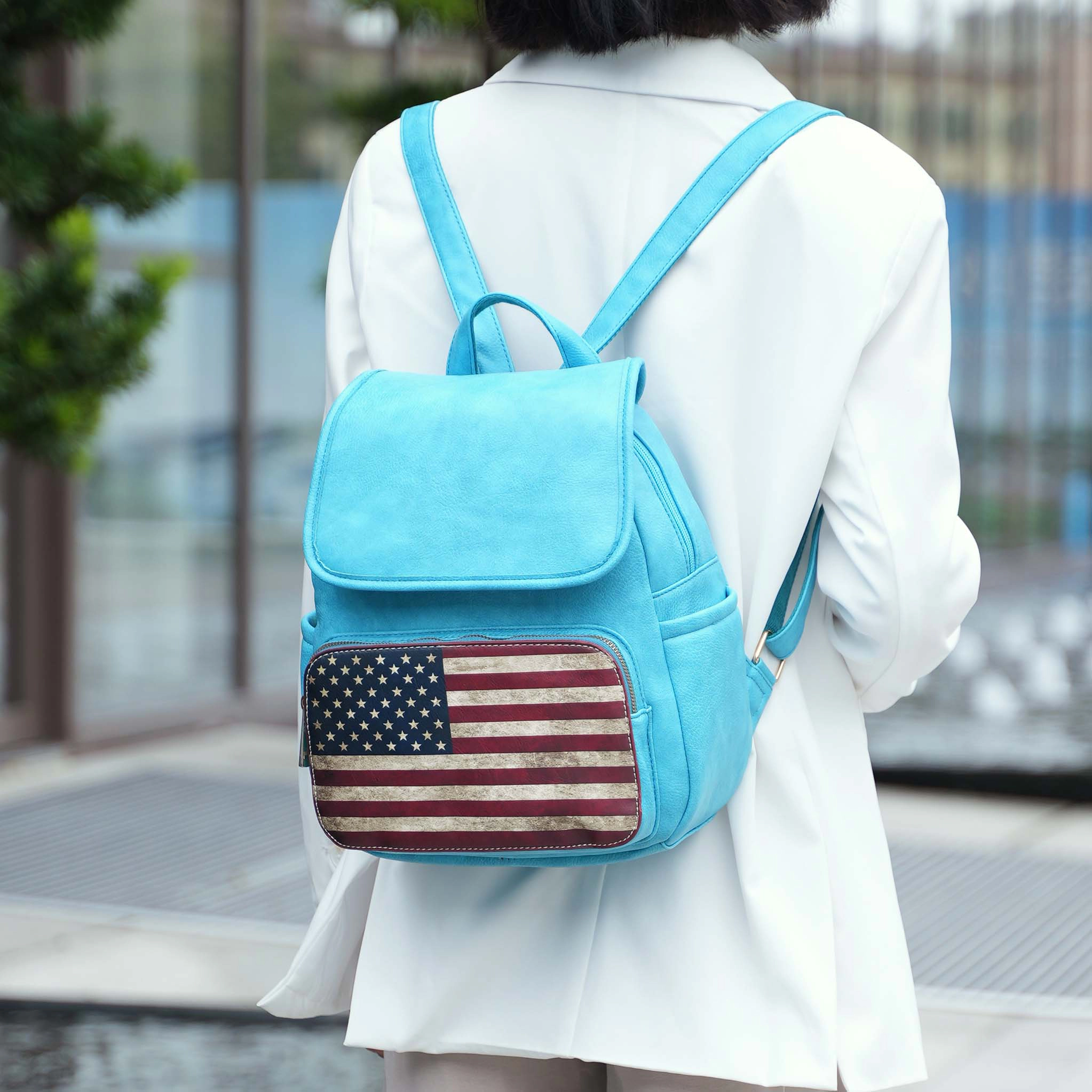 Mia K Collection Regina Vegan Leather Backpack - Patriotic Flag Print, Gold-Tone Hardware