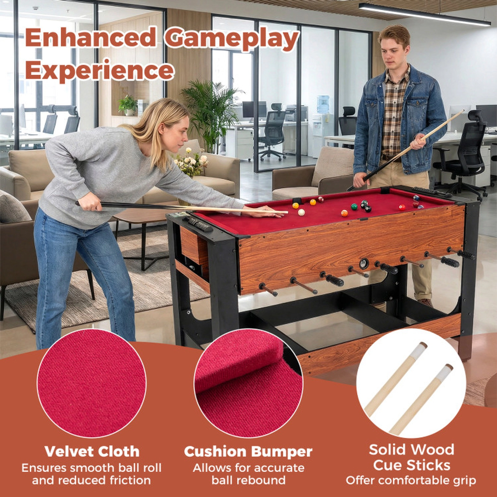 SUGIFT 54-Inch 2-in-1 Flip-and-Lock Foosball and Billiard Table, Black and Brown