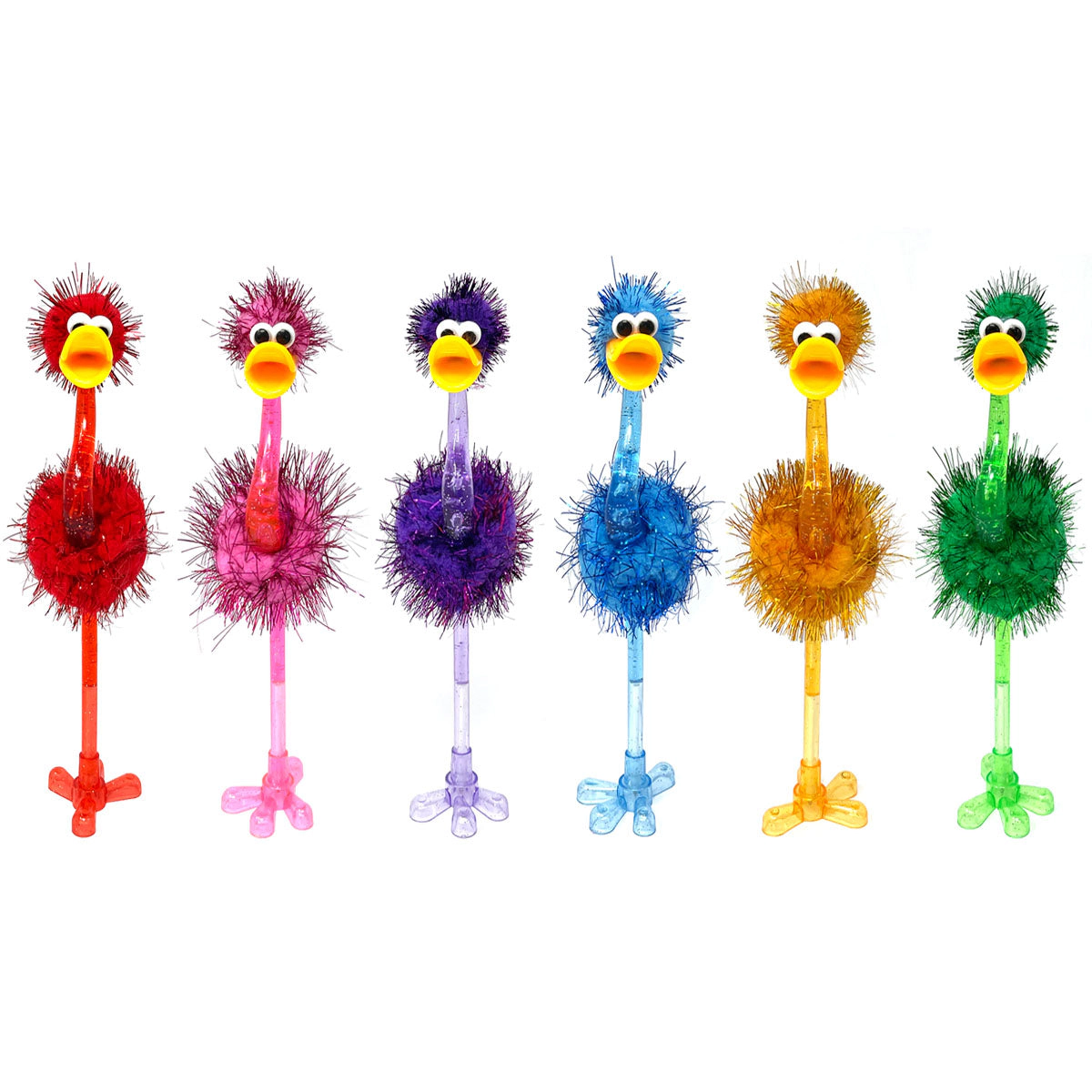 Wrapables Ostrich Ballpoint Pens, Novelty Office Pens and Party Favors, Set of 6