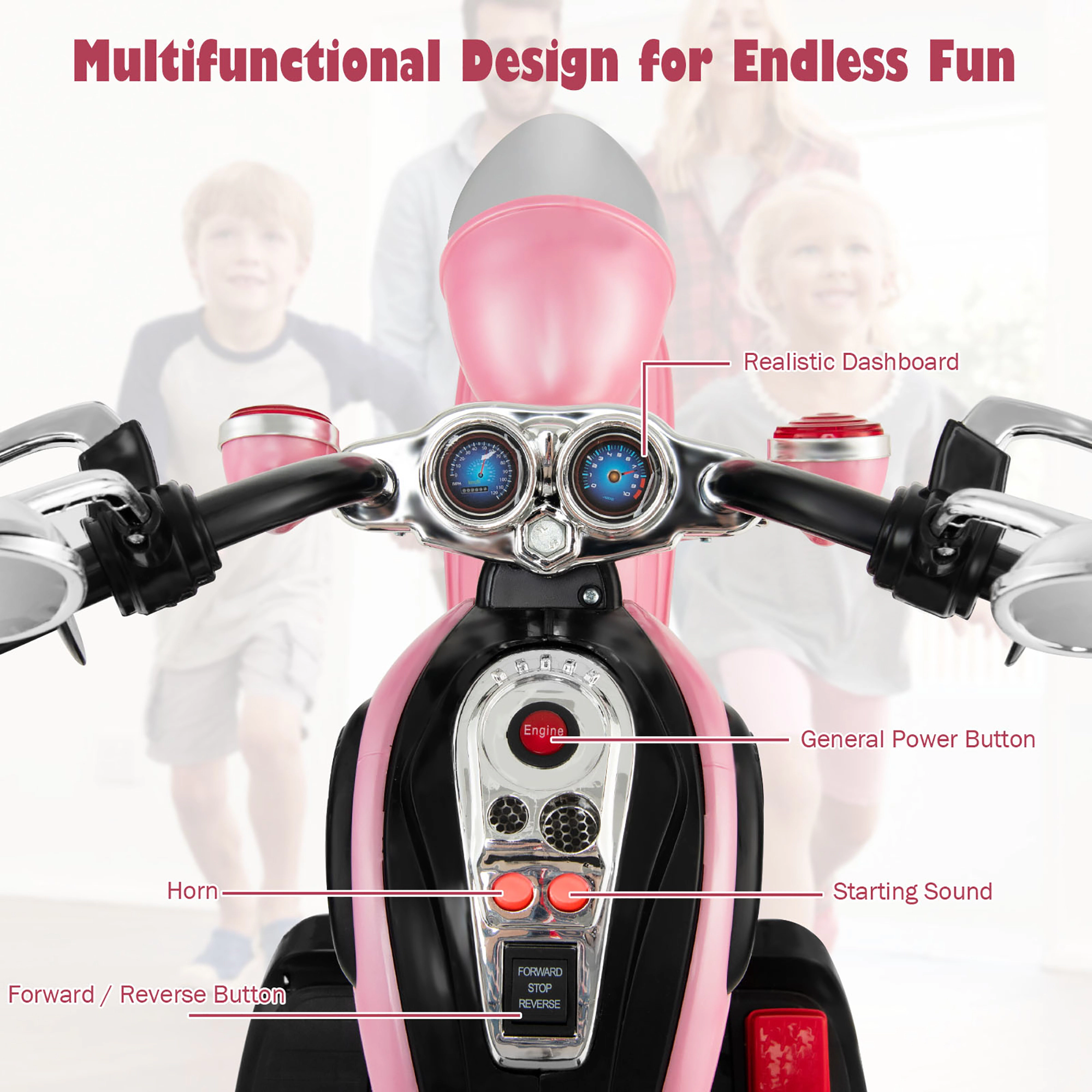 Costway Kids Motorcycle, 6V Battery Powered 3-Wheel Electric Motorcycle for with Horn