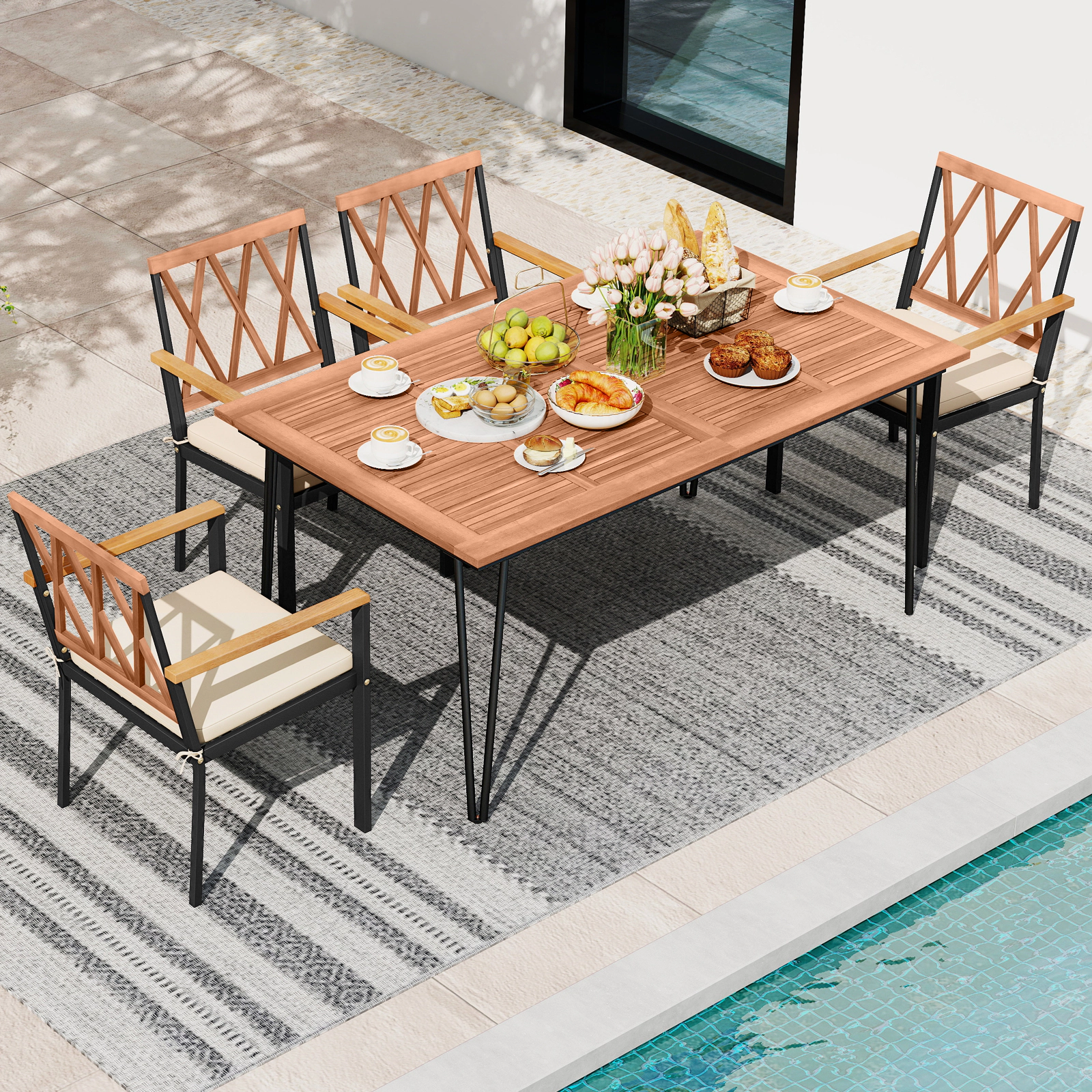 LJG Set of 2 Patio Dining Chairs with Removable Padded Cushions
