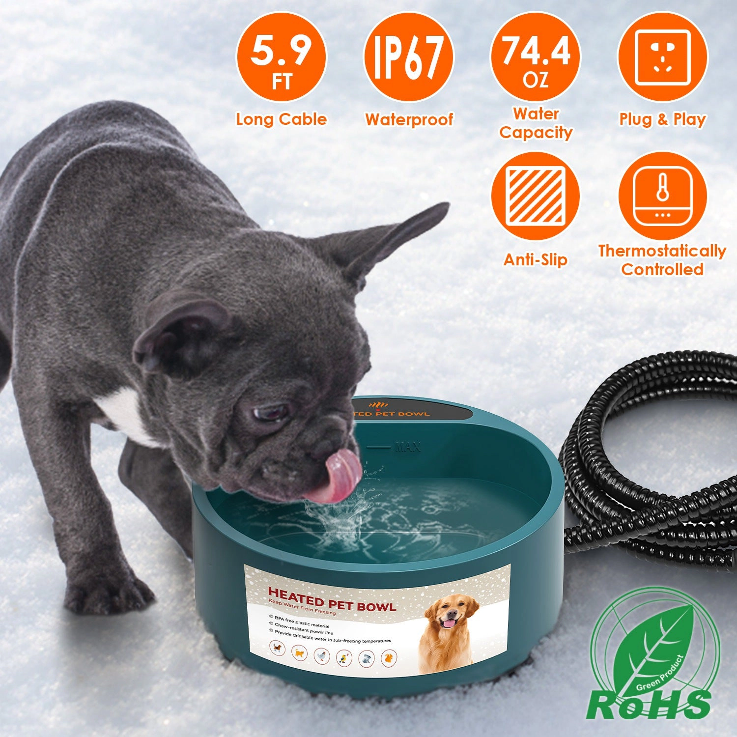 GBruno Thermostat Heated Pet Water Bowl