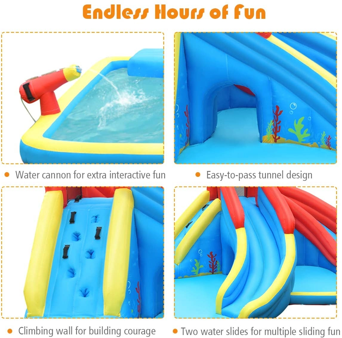 LJG Kids Inflatable Water Slide Bounce House with Water Cannon and 950W Blower
