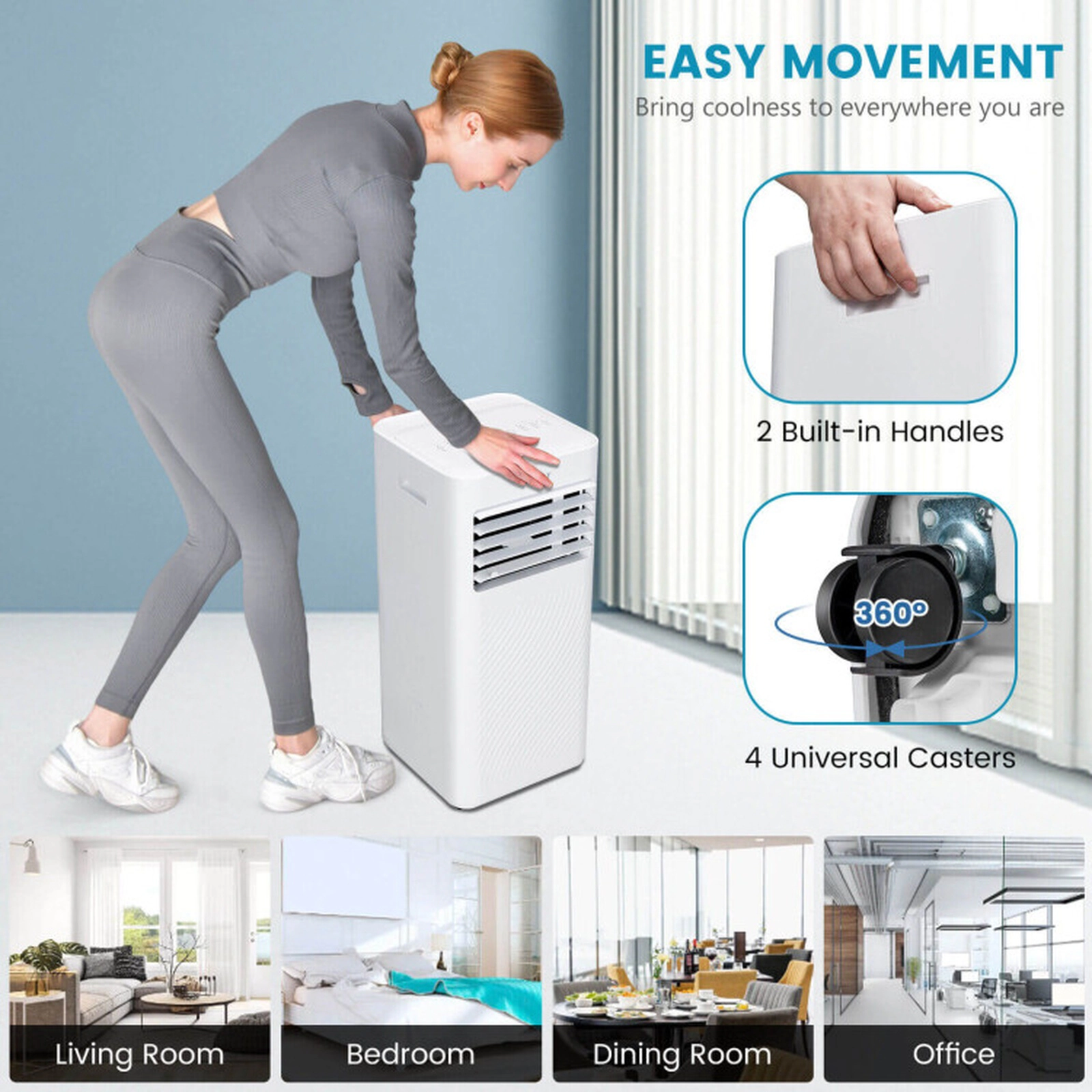 SUGIFT 4-in-1 8000 BTU Air Conditioner with Fan Dehumidifier and Sleep Mode 27.5-in Tall for 250 sq ft Rooms White