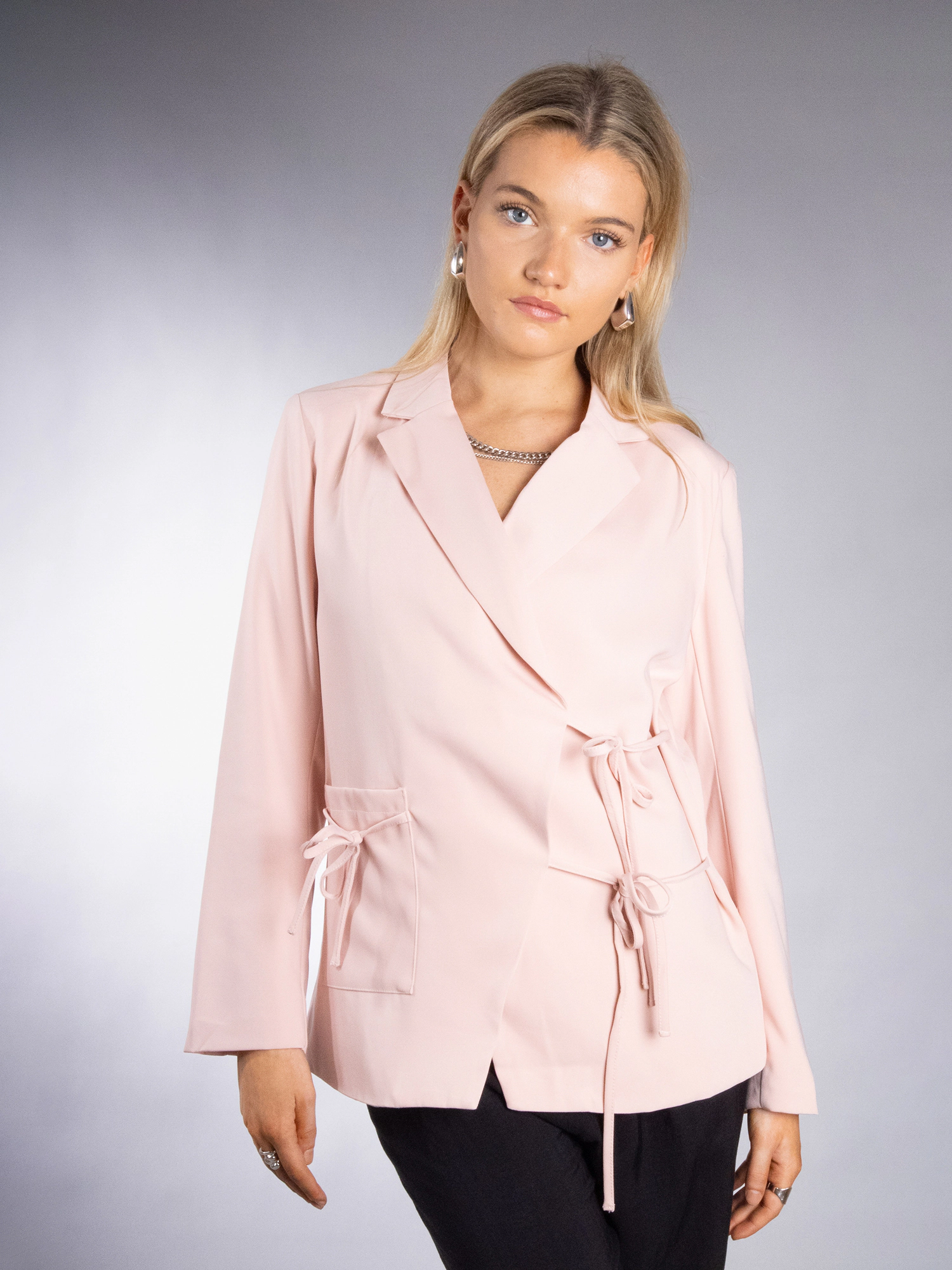 JESS by Meiko Women's Notched Lapel Double Tie Wrap Blazer