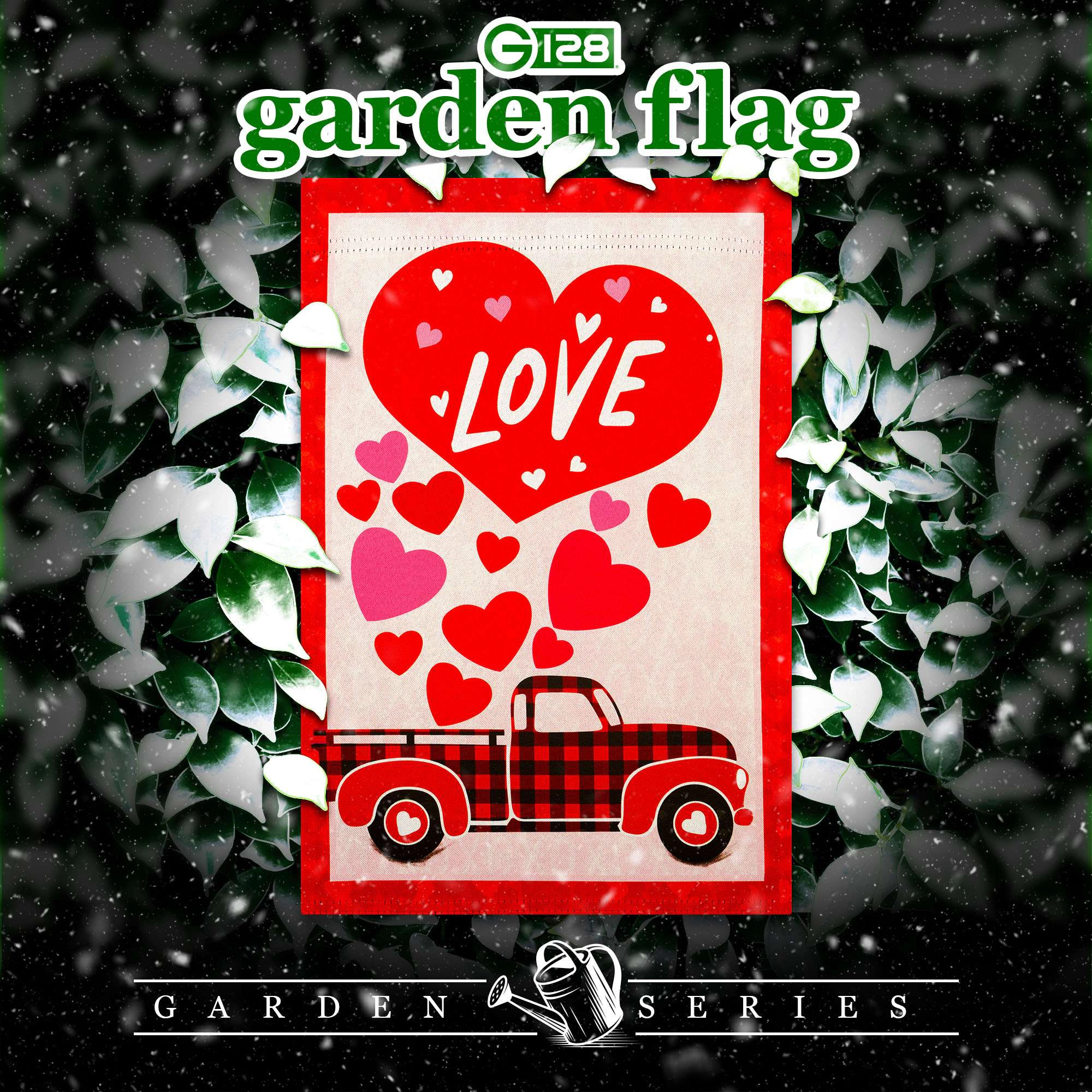 G128 Happy Valentine's Day Love Truck Garden Flag 12x18 in, Double-Sided Polyester