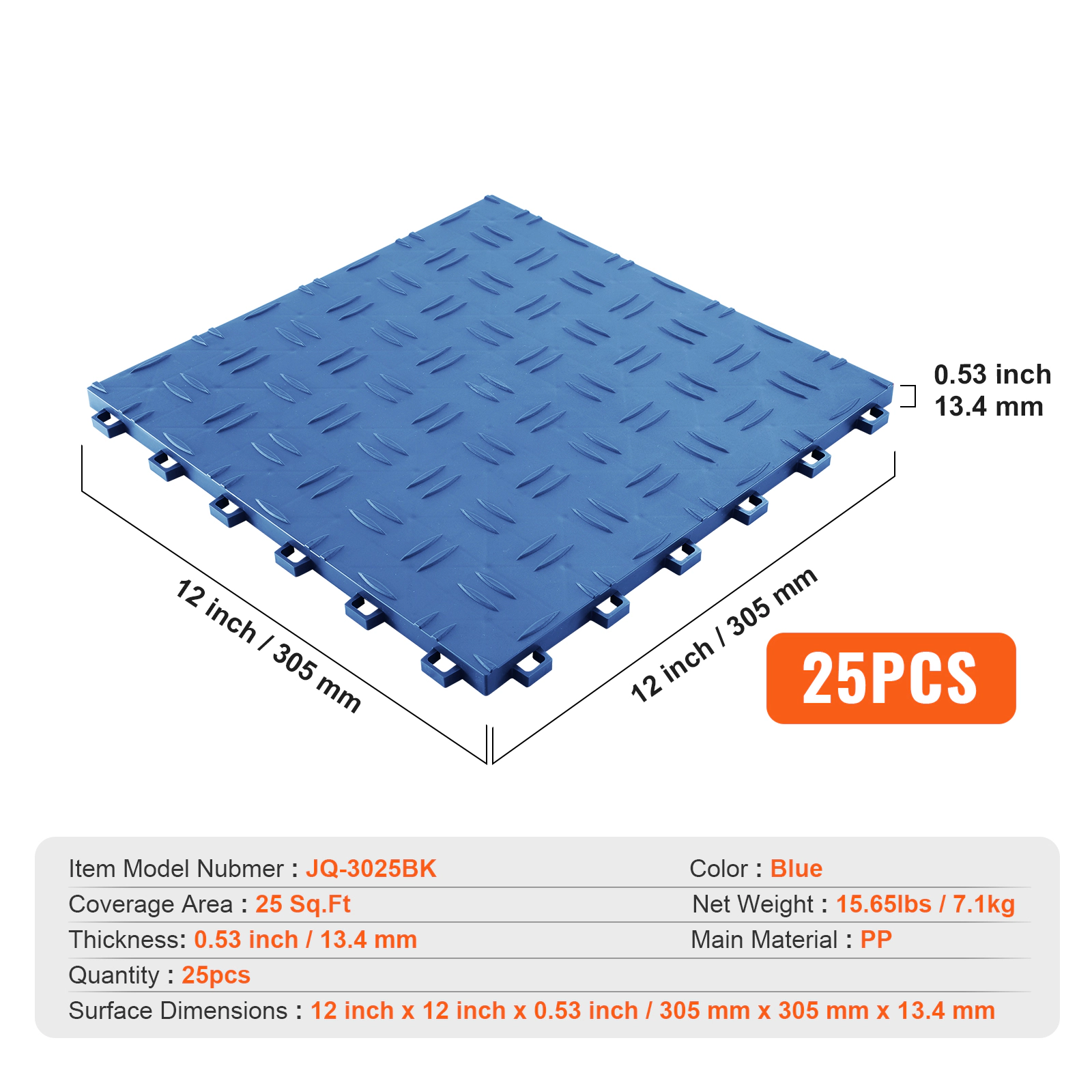 HONGGE Garage Tiles Interlocking 12 x 12 x 0.53 inch Garage Floor Covering Tiles Non-Slip Double-Sided Texture Garage