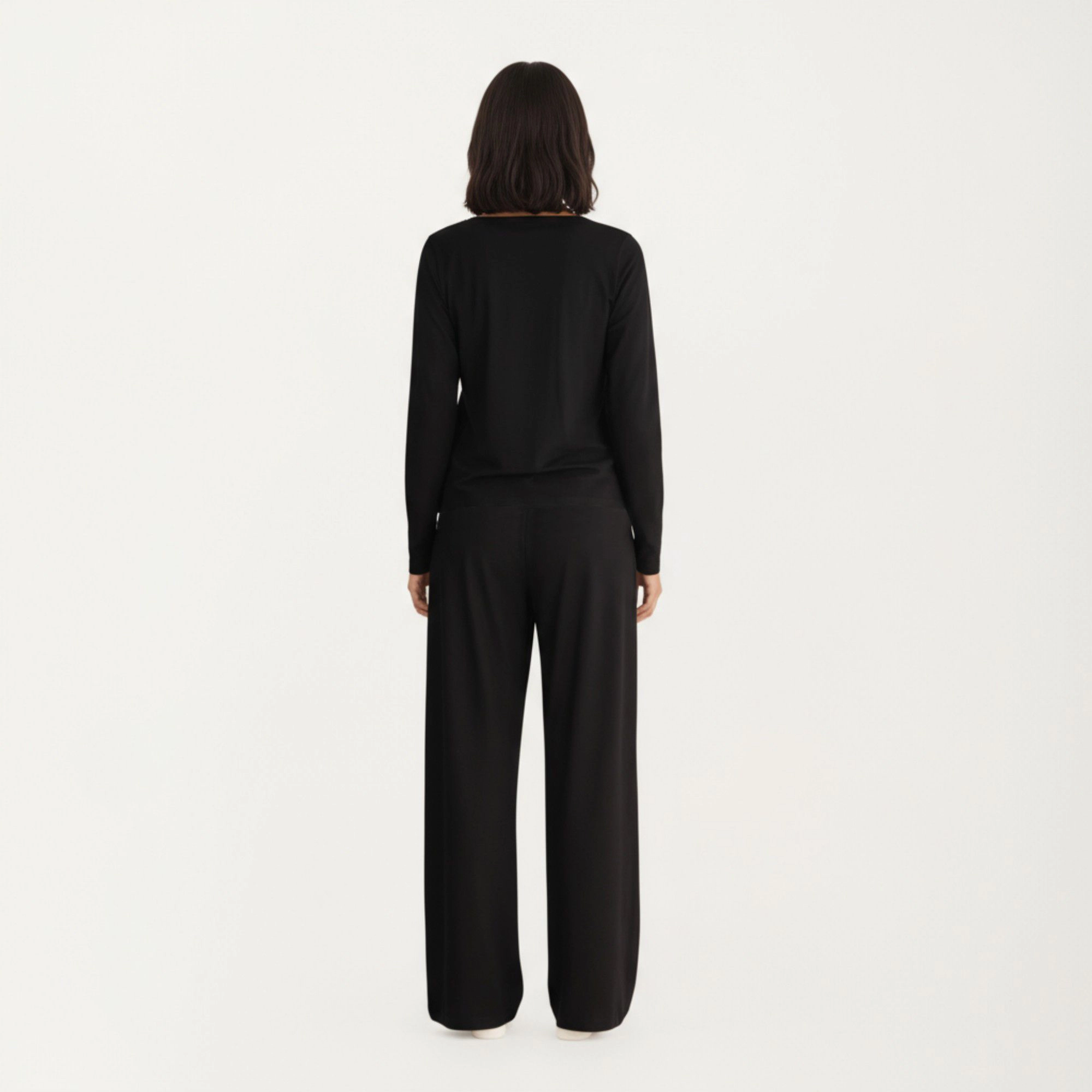 Anna-Kaci Women's 2-Piece Long Sleeve Scoop Neck Top with Contrast Layered Hem and Wide Leg Pants