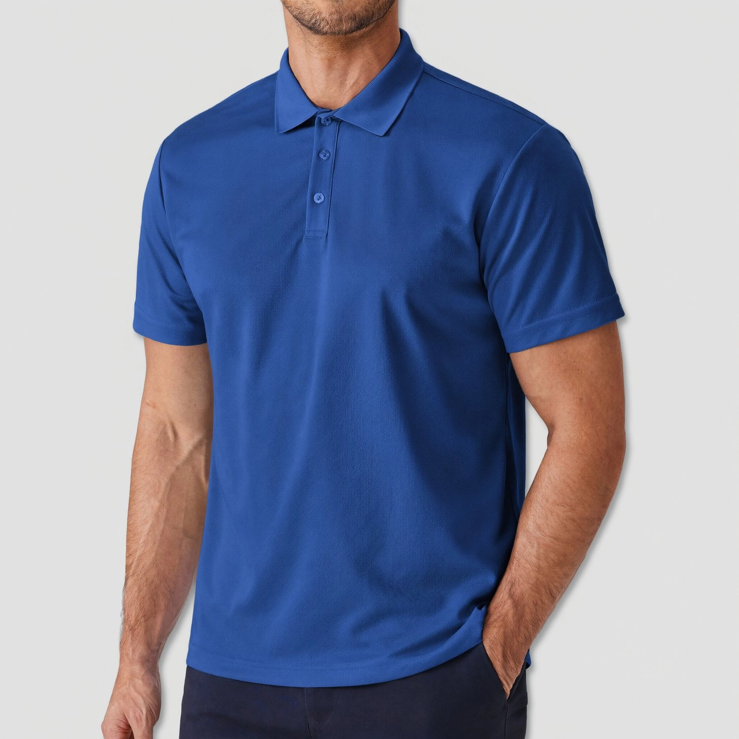 Pinspark Mens Solid Light Blue Polo Shirts Short Sleeve Collared Summer Casual Tops