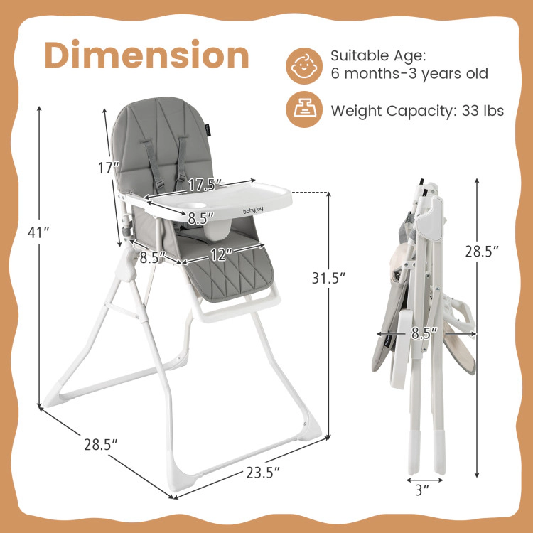 Hivvago Easy Clean Compact Highchair with Removable Adjustable Tray and PU Seat Cushion